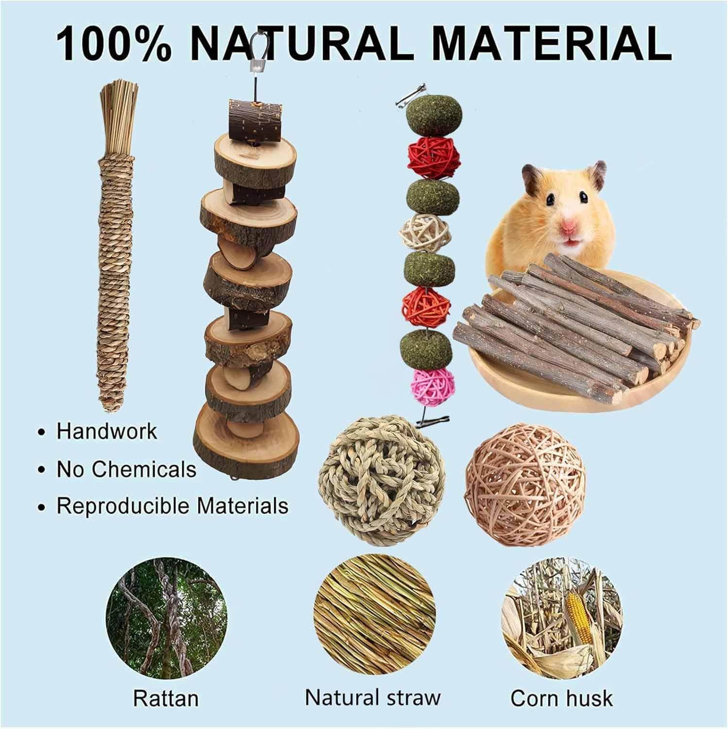 Naturezhen Natural Bunny Chew Toys,Hamster Chew Toys Set, Rabbit Chew Toys,Small Pets Teeth Care Molar Exercise Bunny Toys for Rabbits, Guinea Pig, Hamster and Other Small Animals image number 3