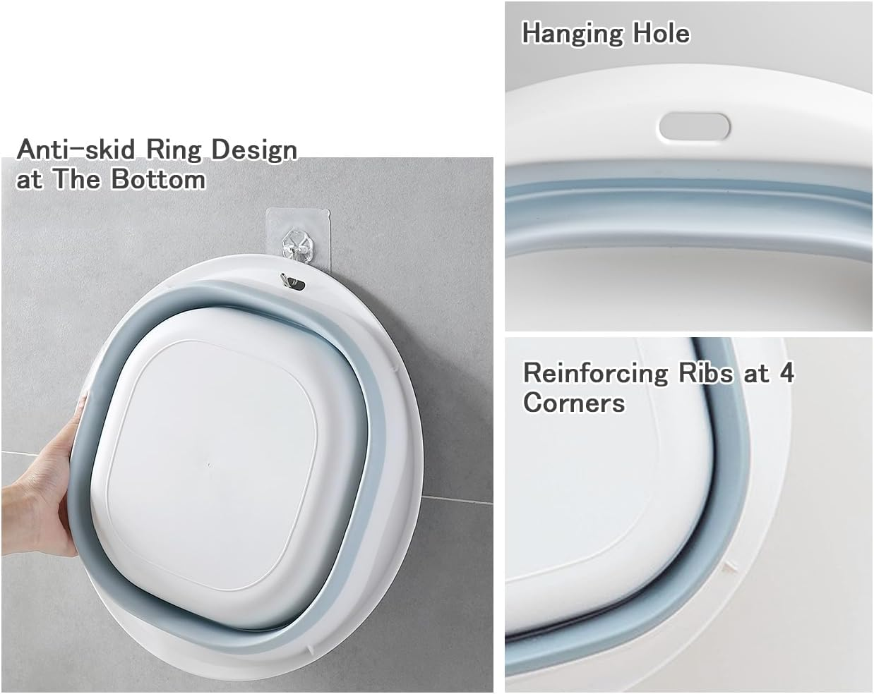 YOOGAO Home Collapsible Wash Basin, Plastic+Tpr Buckets, Portable and Space Saving, Multi-Function Use, Large and High Capacity (Pack of 3) image number 1