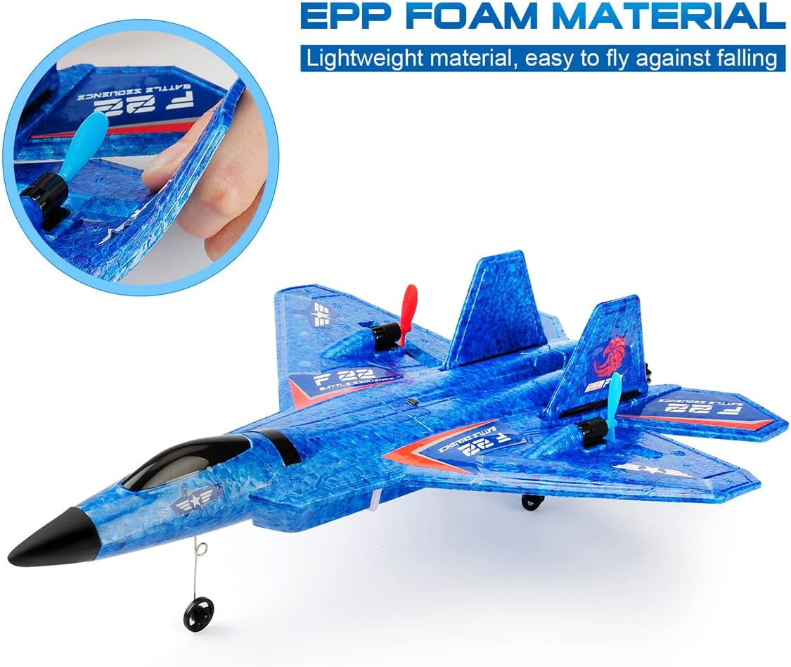 Roofworld RC Plane, F22 Airplane Fighter Ready to Fly, 2.4Ghz 2 Channel Remote Control Airplanes Toy for Boys Girls Kids Beginners Blue02 image number 5