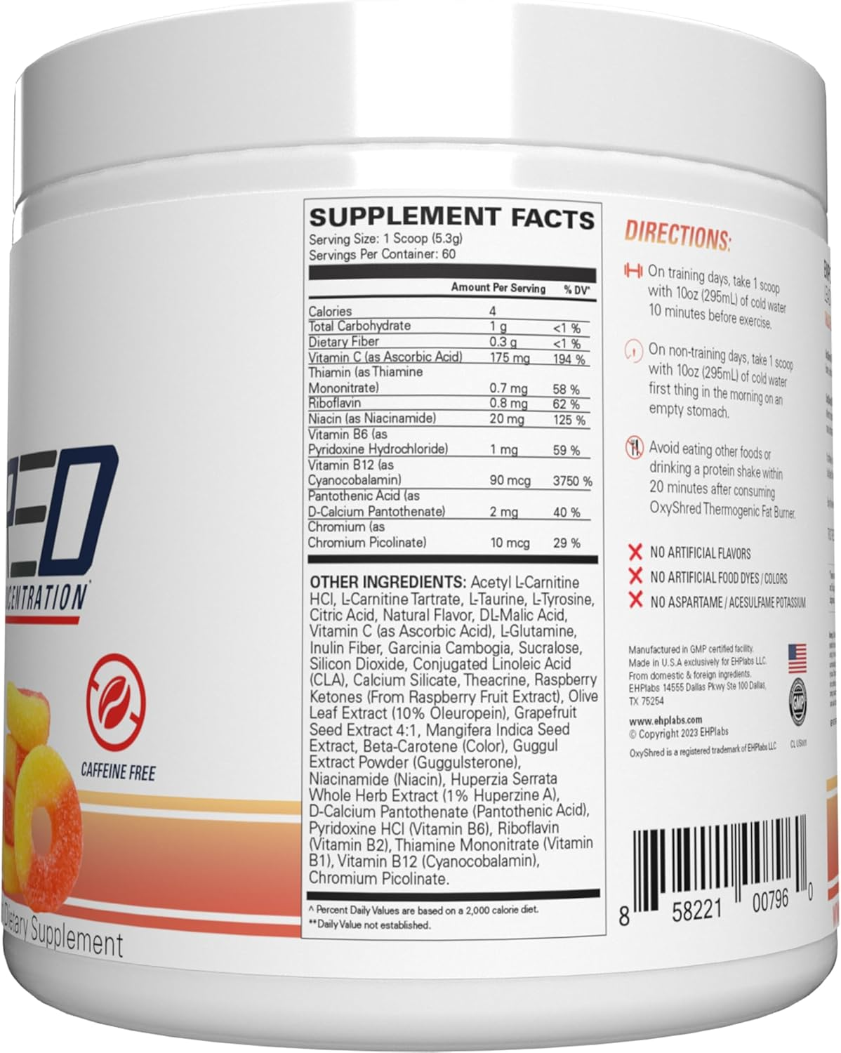 EHP Labs Oxyshred Non Stimulant Pre Workout Powder - Stim Free Pre Workout, Caffeine Free Preworkout for Men & Women - Non Stim Preworkout - Sugar Free Energy Powder - Peach, 60 Servings image number 6