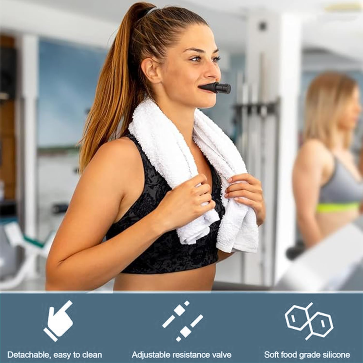 Roczential Adjustable Resistance Lung Capacity, Respiratory Trainer Compact Lung Exercise Device for Exercise Trainer, Easy to Carry, Easy to Clean, Portable Exerciser (Black)