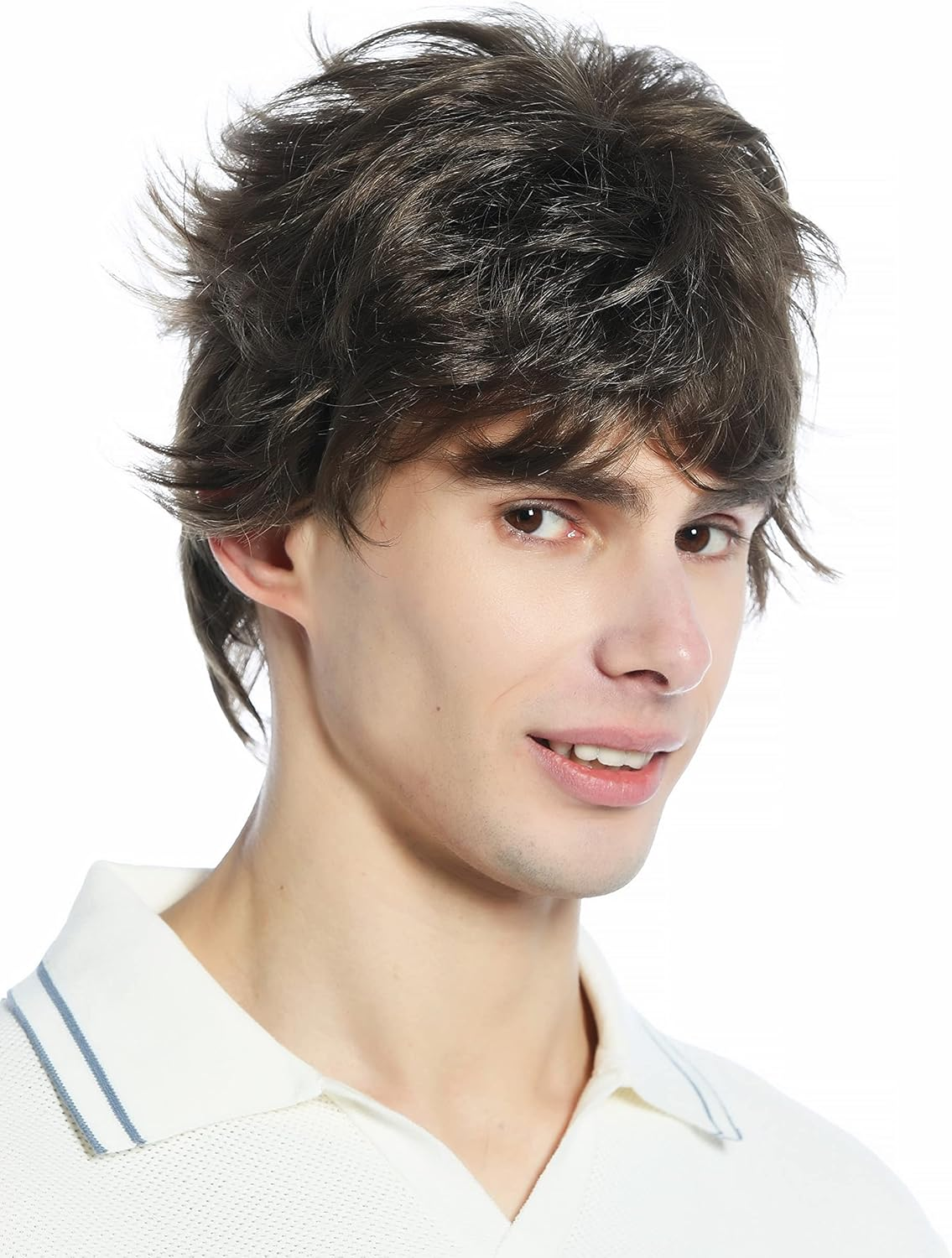 WIG ME up - M-252A-18 Wig Men Women Short Retro 80S Toupeed Wild as Uncombed Brown Medium Brown image number 2