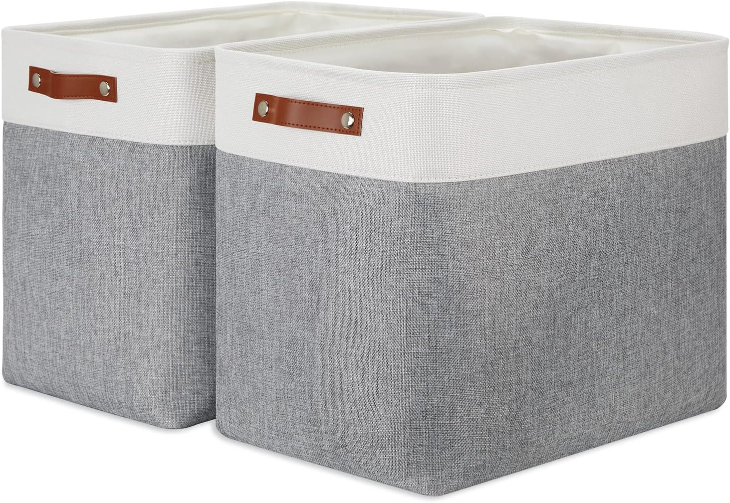 DULLEMELO Extra Large Storage Baskets, Fabric Storage Bins for Organizing Shelves Nursery Toys Books, Closet Baskets and Bins with Handles, White&Grey, 2-Pack image number 2