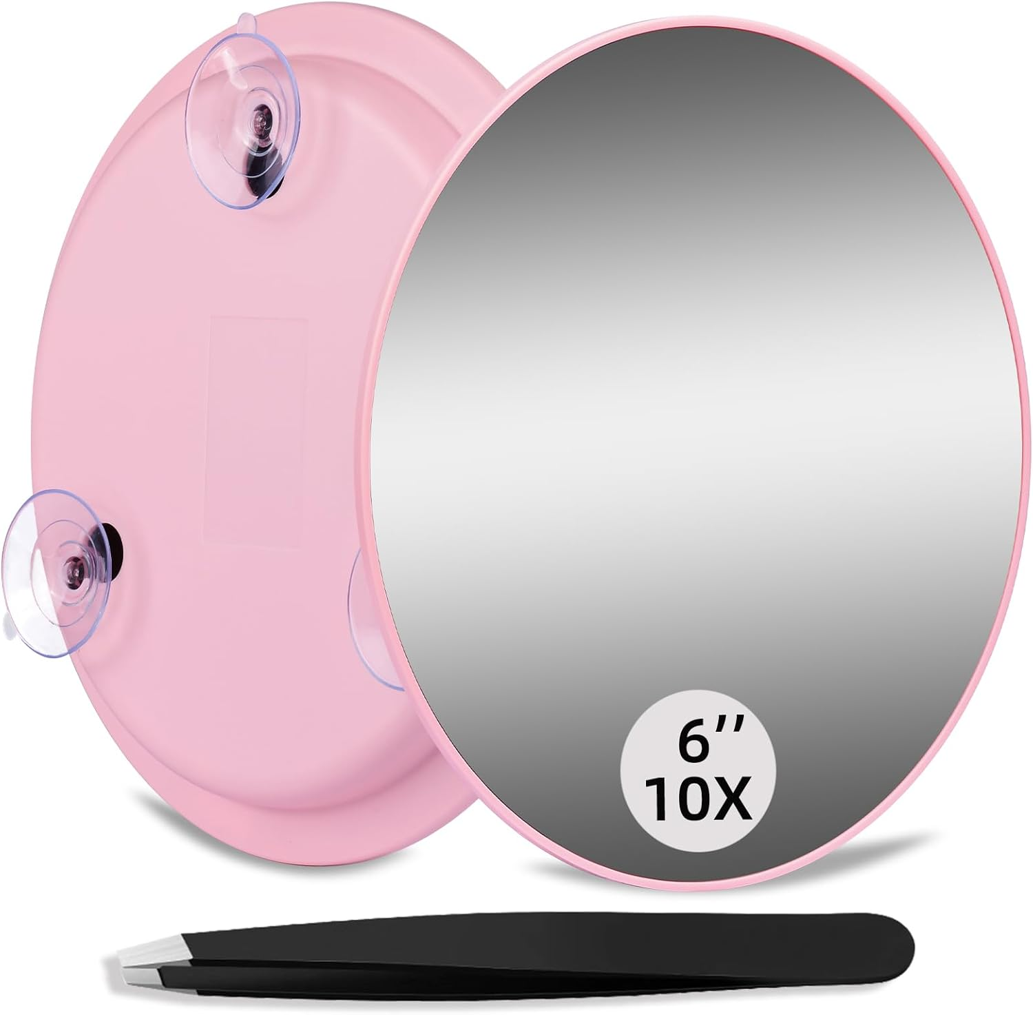 10X Makeup Magnifying Mirror, Large 10X Makeup Magnification Mirror, round Magnifying Mirror, Compact 6'' Travel Magnifying Mirror with 3 Suction Cups, 10X Handheld Travel Magnified Mirror & Tweezers image number 5