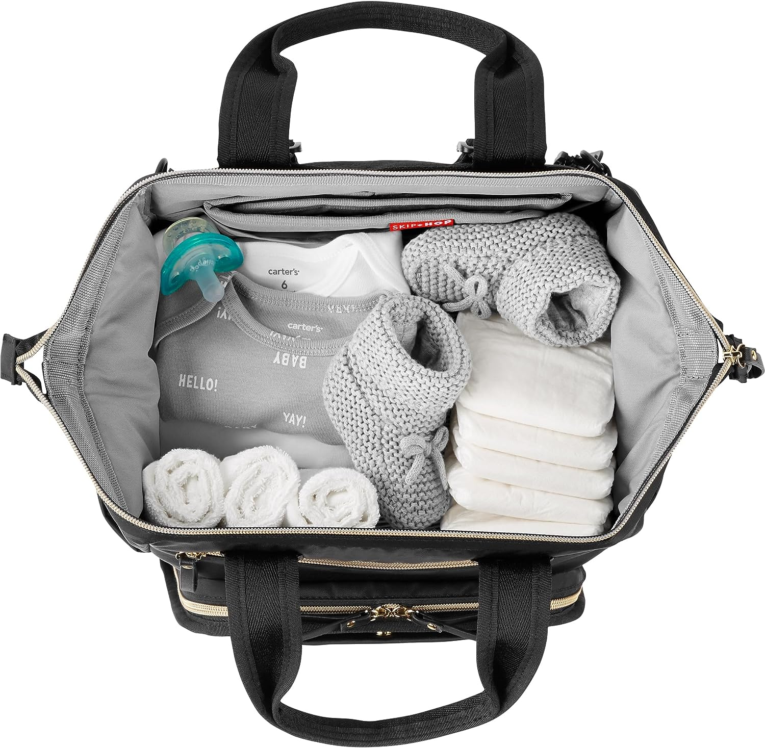 Skip Hop Diaper Bag Backpack, Mainframe Large Capacity Wide Open Structure, Black with Gold Trim - Black image number 4