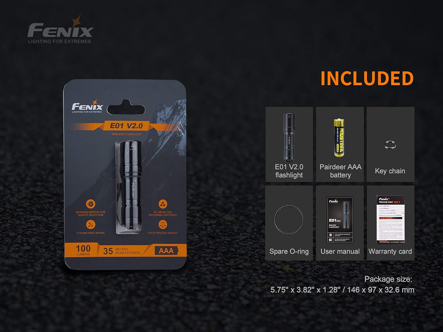 Fenix E01 V2.0 100 Lumen Mini Keychain EDC Torch with 35M Beam & up to 25Hr Runtime&ndash;Ip68 Waterproof LED Torch with 3 Brightness Modes for Camping or Reading Powered by a AAA Battery (Included) image number 3