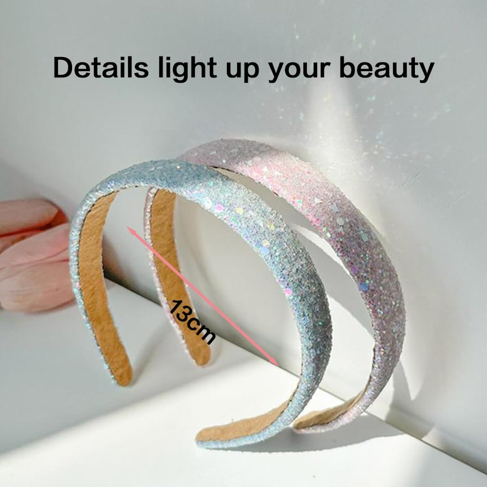 TSUOUKL 1 X Glitter Headband, Women'S Glitter, Headband Girls, Headband Children, Girls Hair Bands Sequins, Cute Daily Accessory for Girls and Women, Sky Blue image number 5