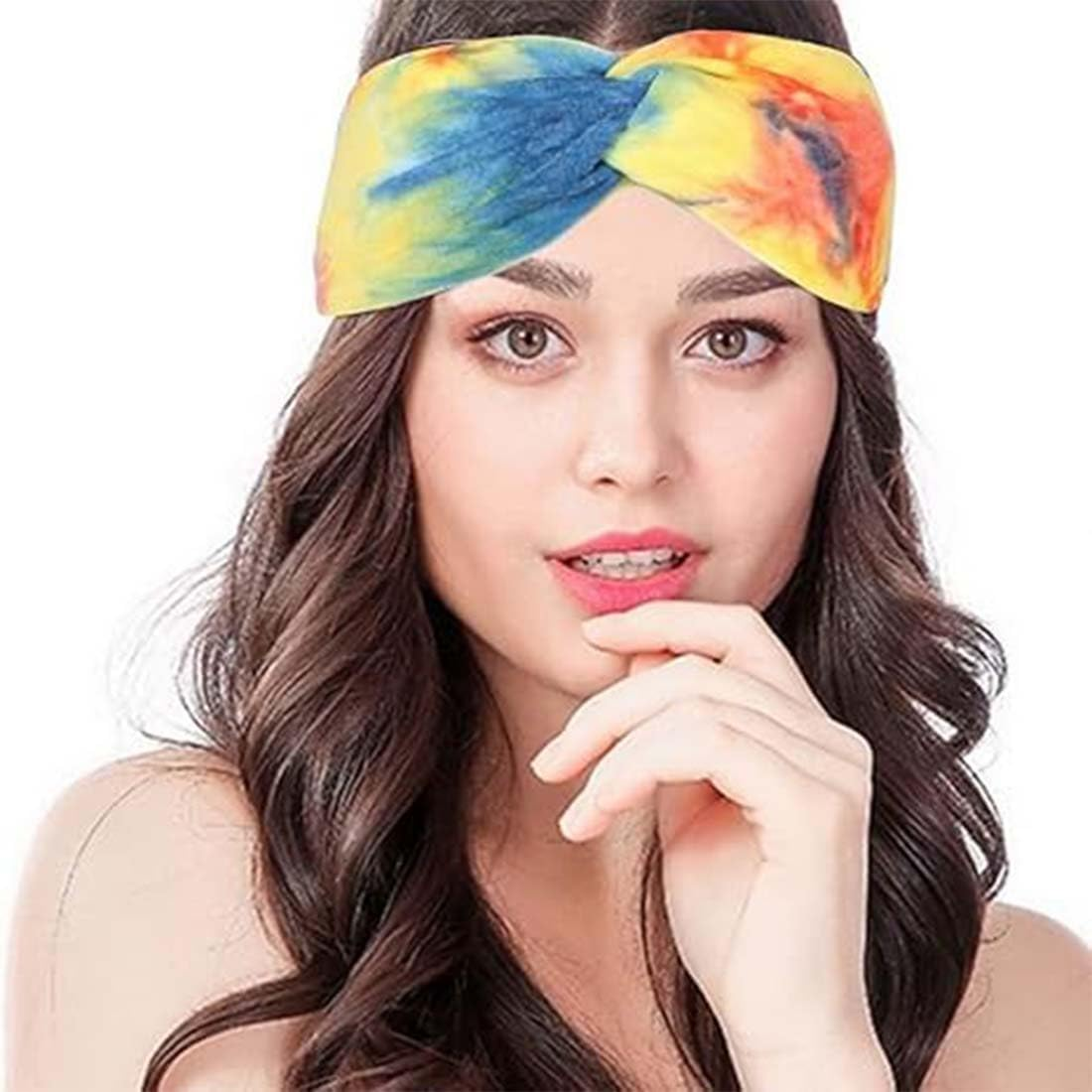 SULIUDAJI Pack of 4 Women'S Headbands, Elastic Headband with Batik Pattern, Hair Band, Elastic Wide Headband, Cotton Cross Headband, Knot Sports Headwrap, Headwrap, Headband, Yoga Hair Accessories For