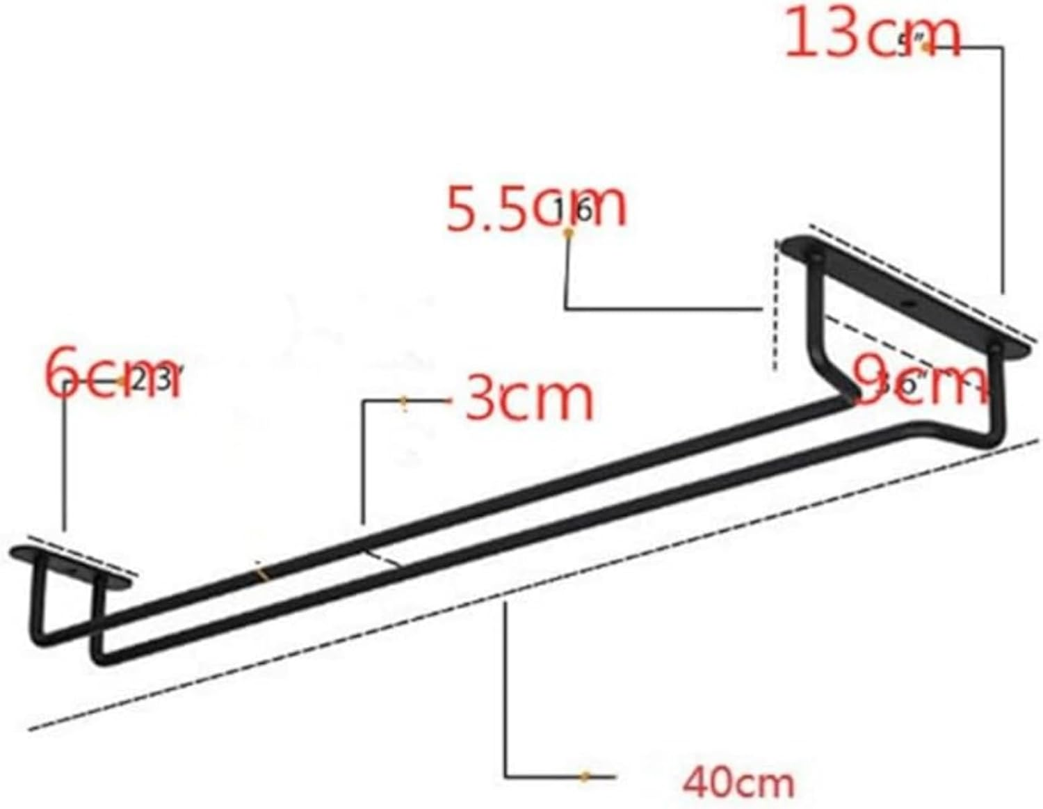 Yaoyaoling15-Inch Black Wine Glass Rack, under Cabinet Wine Glass Holder Stainless Steel Stemware Rack - Hanging Stemware Holder for Cabinet Kitchen Bar, Set of 2 image number 1