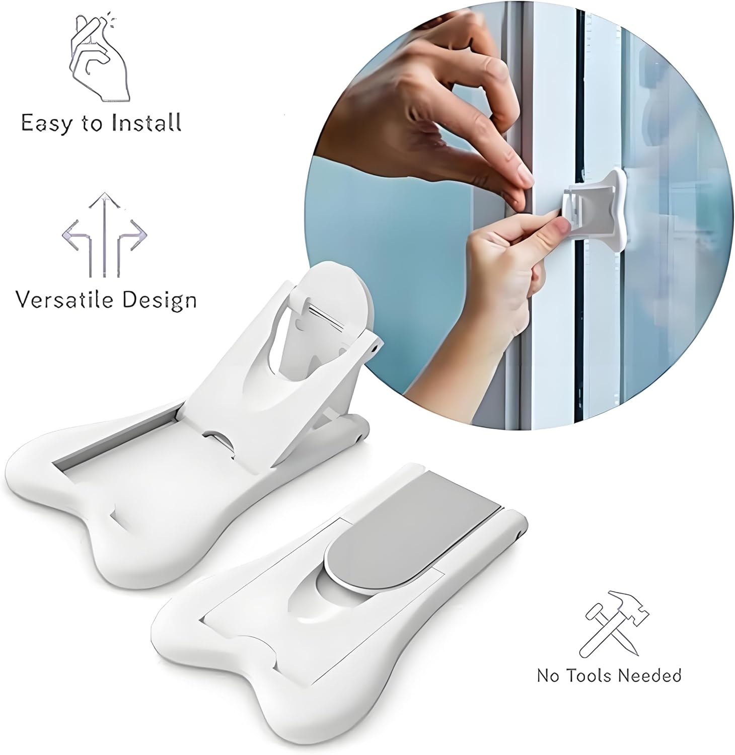 Sliding Door Lock for Safety, 4 Pack No Drill Adhesive Security Latches for Sliding Glass Doors Cabinets and Windows