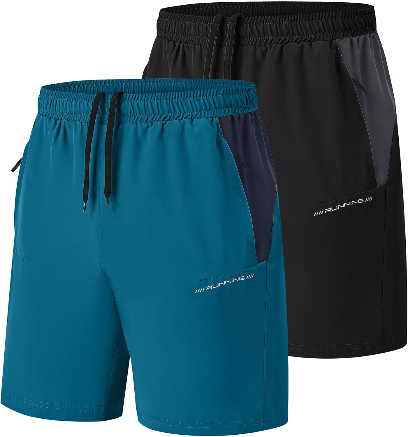 Mens Gym Workout Shorts with Zip Pockets Polyester Sport Athletic Training Shorts Dry Fit 2 Pack Running Tennis