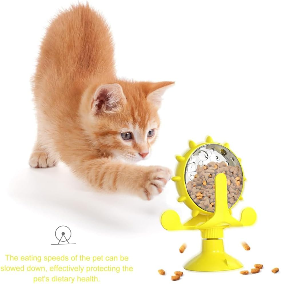 RUTREZOGO 2-Pack 360&deg; Rotating Pet Puzzle Toy - Adjustable Treat Dispenser for Cats & Dogs, Slow Feeder Enrichment Toy with Suction Cup for Small/Medium/Large Pets, Blue