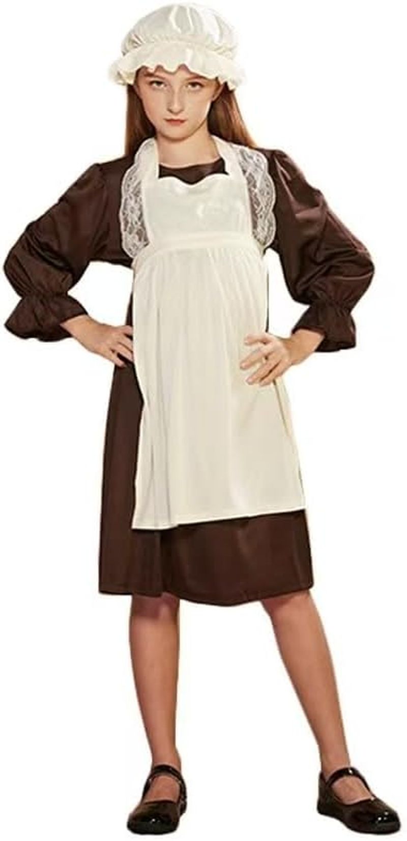 Girls Book Week Costumes,Girl Victorian Costume Dress for Halloween Book Week Cosplay Costume,Victorian Maid Costume for Girls with Apron and Bonnet Hat Age 4-10 Years image number 2