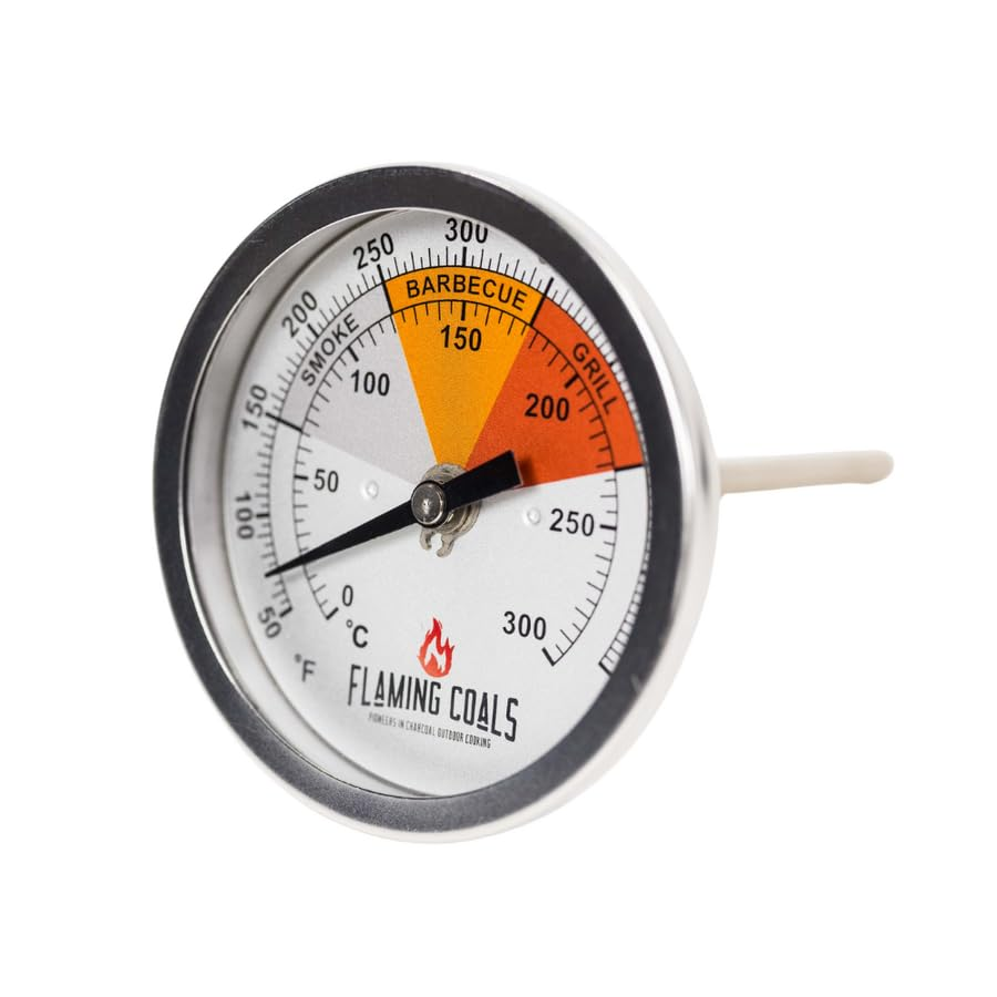 Recalibratable Flaming Coals BBQ Smoker Thermometer Gauge - Small