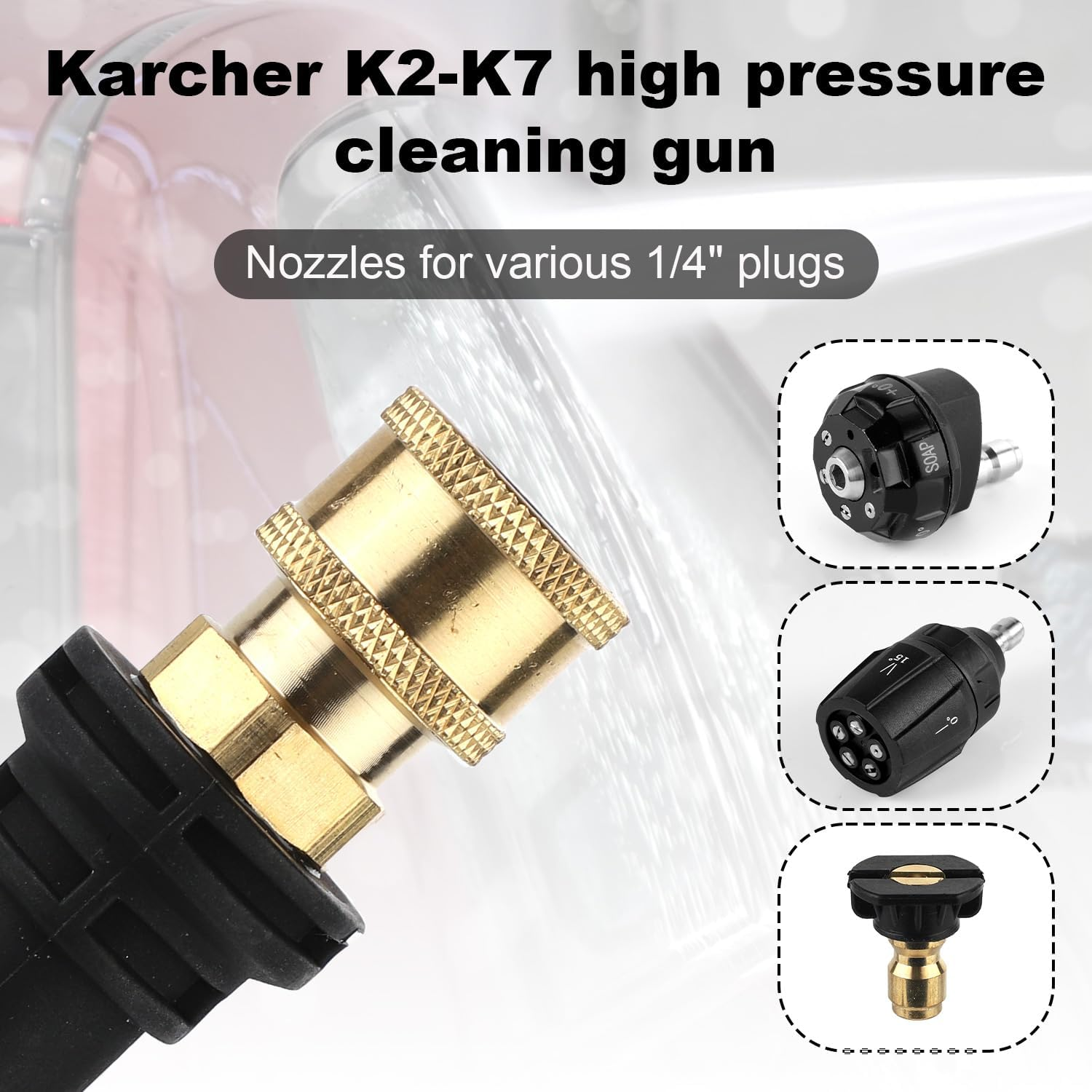 Gosknor Pressure Washer Adapter, 1/4 Inch High Pressure Cleaning Adapter with 5 Power Washer Spray Nozzle Tips Quick-Connect Pressure Washer Replacement Compatible with Karcher Pressure Washer image number 3