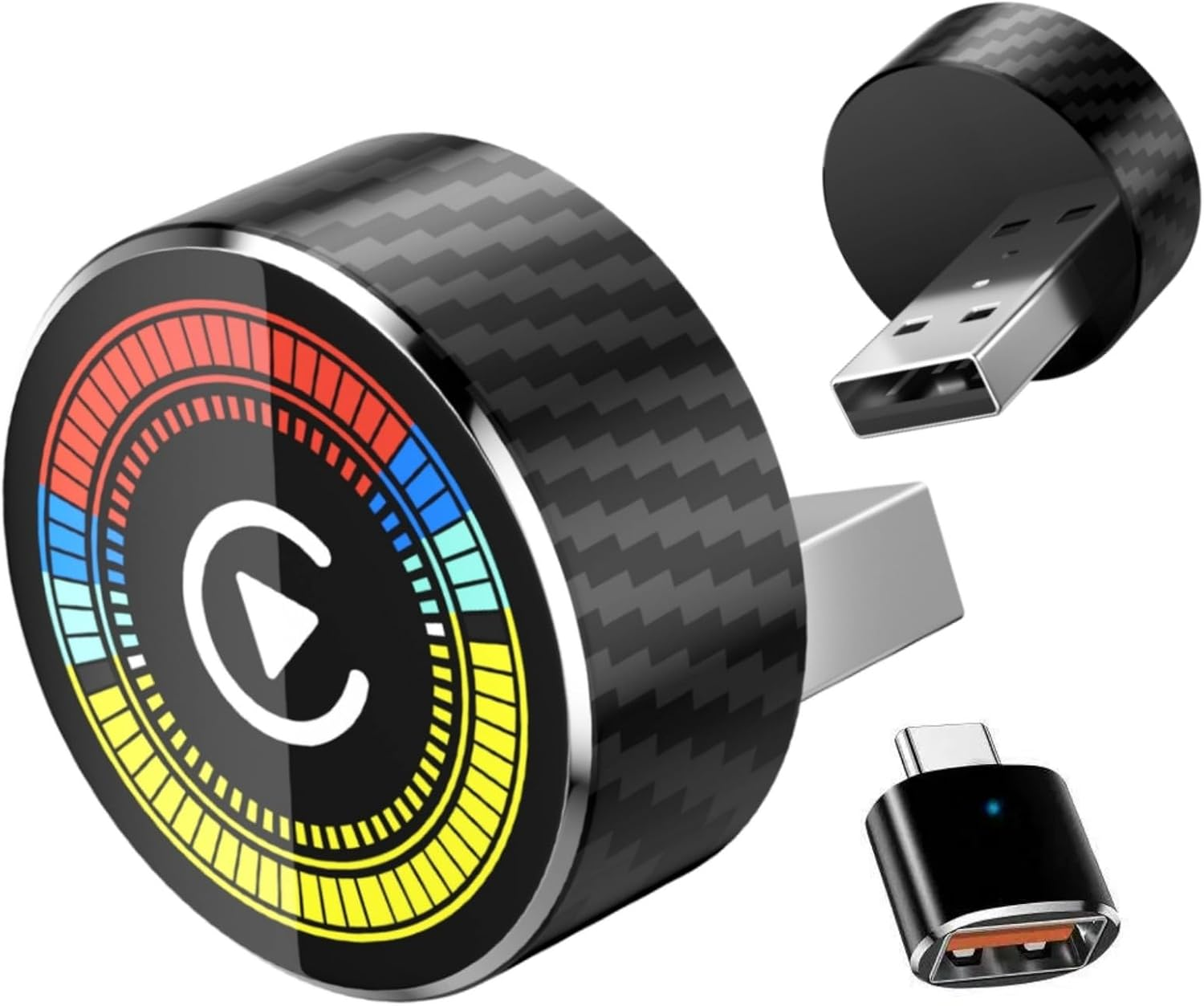 2-In-1 Wireless Carplay Adapter & Android Auto Wireless Adapter, Mini Carbon Fiber Design, 5.8Ghz Wifi No Delay Dongle for Cars with Factory Wired Carplay, Plug & Play, Includes USB & USB-C