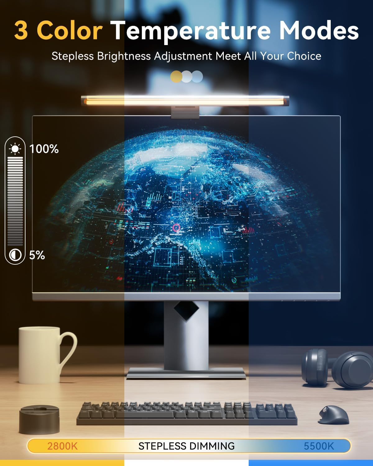 Computer Monitor Light Bar - Screen Monitor Light for Eye-Caring, Dimmable Screen Lamp Eye Protector, USB LED Screen Bar Monitor Lights for Office, Home, Desk, Gaming image number 5