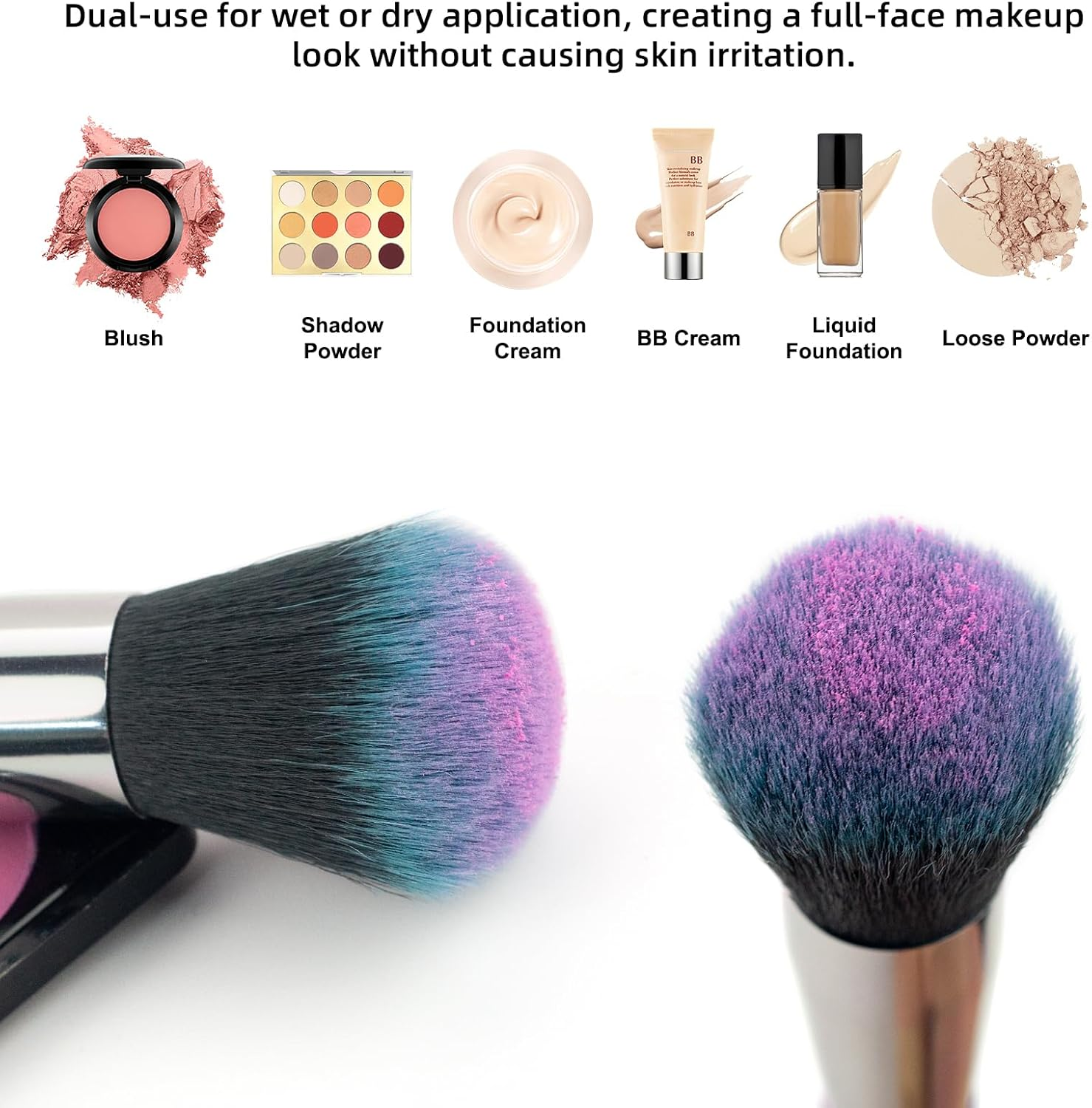 Makeup Brushes, 10Pcs Professional Cosmetic Brush Set Special Shiny Foundation Face Powder Brush Eyeshadows Blending Blush Brushes Colorful Plastic Handle (Blue) - 1-Purple image number 4