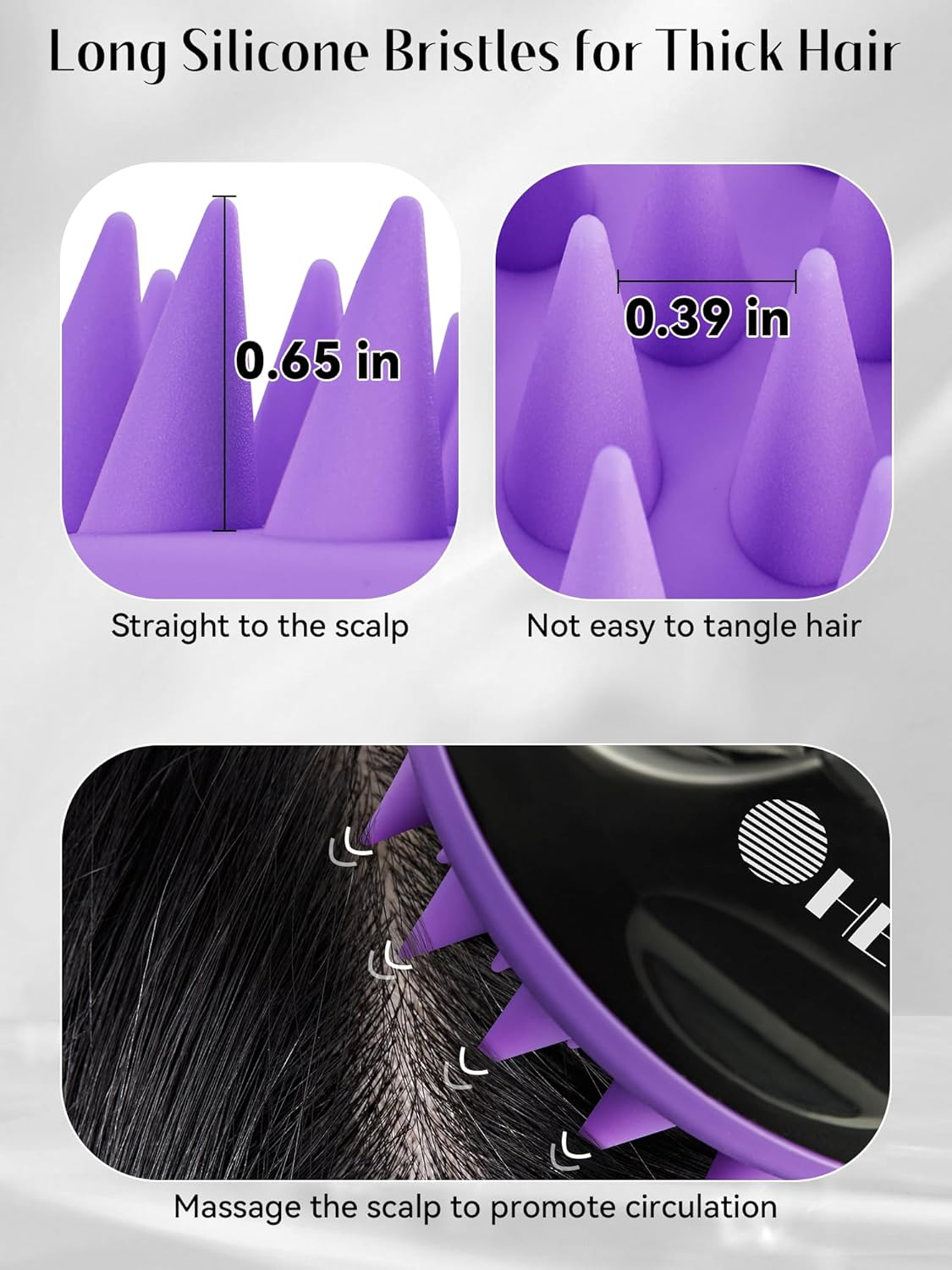 HEETA Scalp Massager with Soft Silicone Bristles - Removes Dandruff, Relieves Itching, Shampoo Brush for Hair Care & Scalp Relaxation (Black & Dark Purple) image number 2