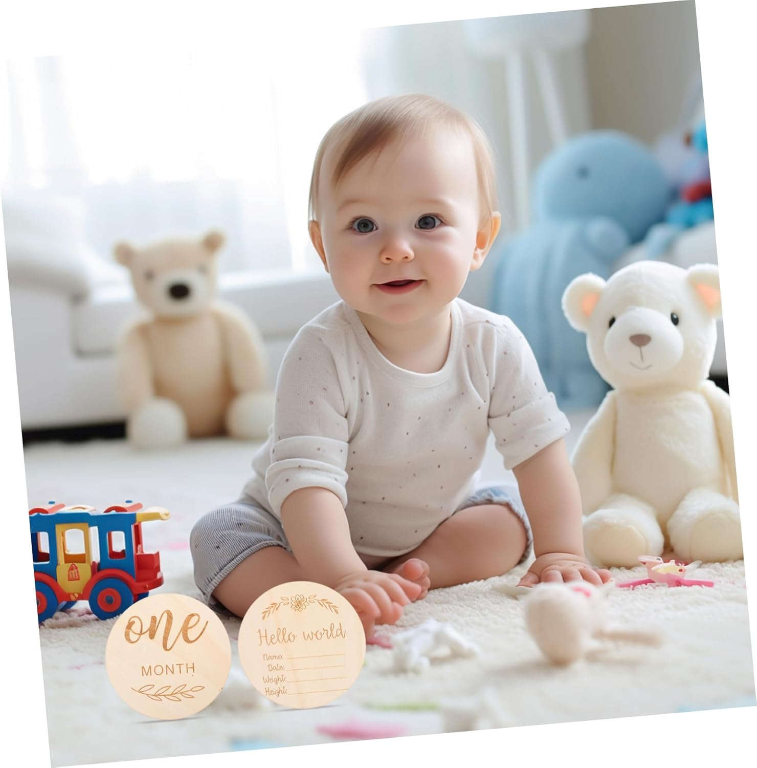 Toyvian 12Pcs Wooden Photo Props Milestone Signs Monthly Growth Tracking Cards Newborn Announcement Arrival Sign Wood Cards image number 3