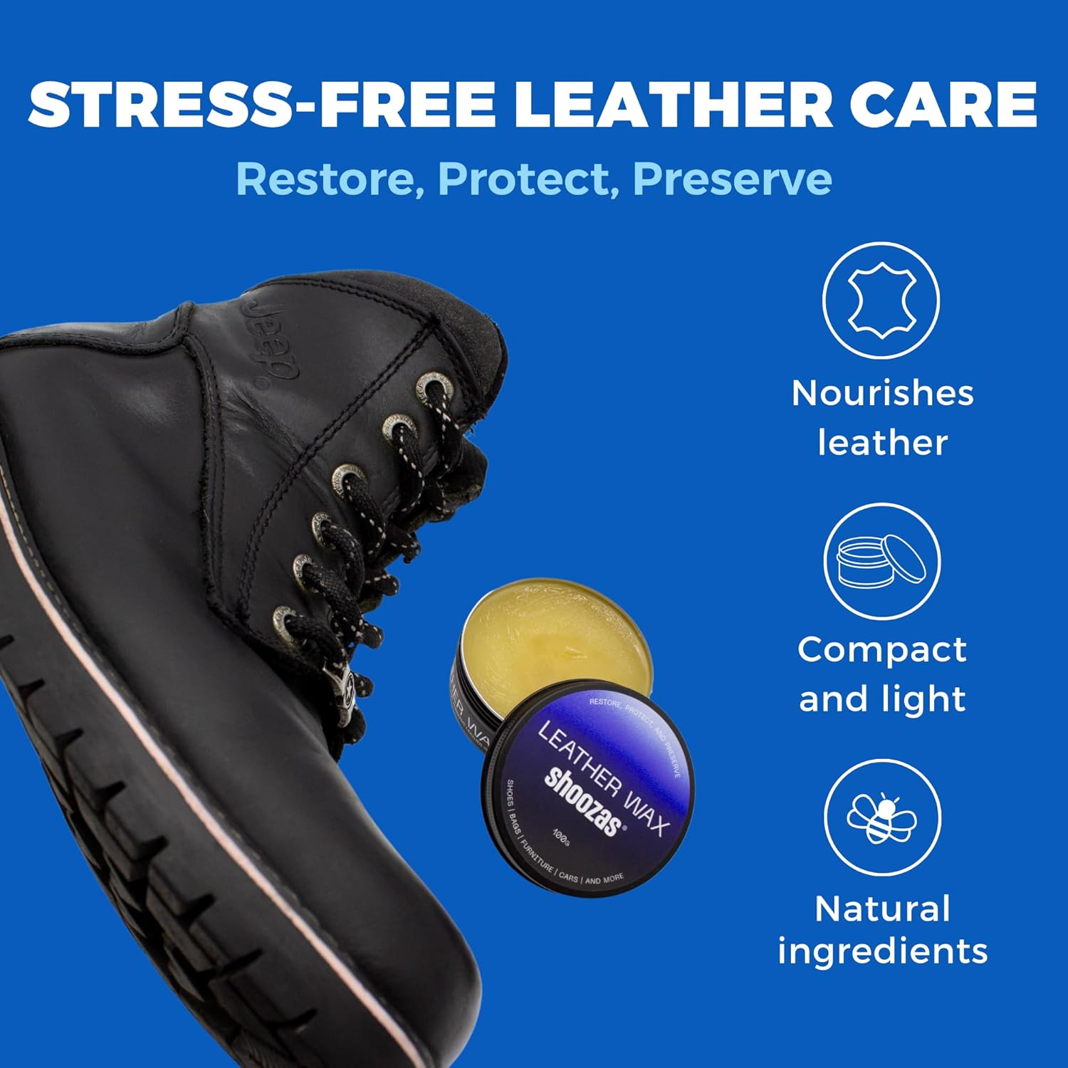 Shoozas Leather Wax - Restores, Protects, Preserves Leather Goods, Formulated with Natural Ingredients, Safe for Shoes, Bags, Furniture, Cars, and More image number 5