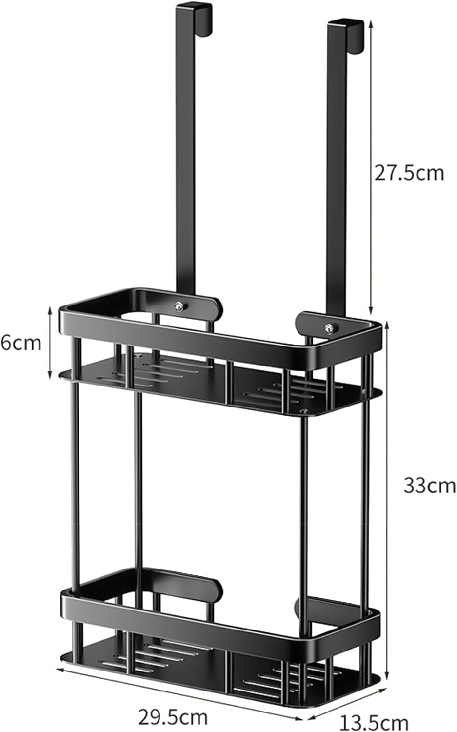 Over the Door Shower Caddy, 2 Tier Hanging Shower Caddy Shower Shelf, Metal Hanging Shower Organizer, Rustproof Bathroom Shower Storage Rack Basket, No Drilling, Black image number 5