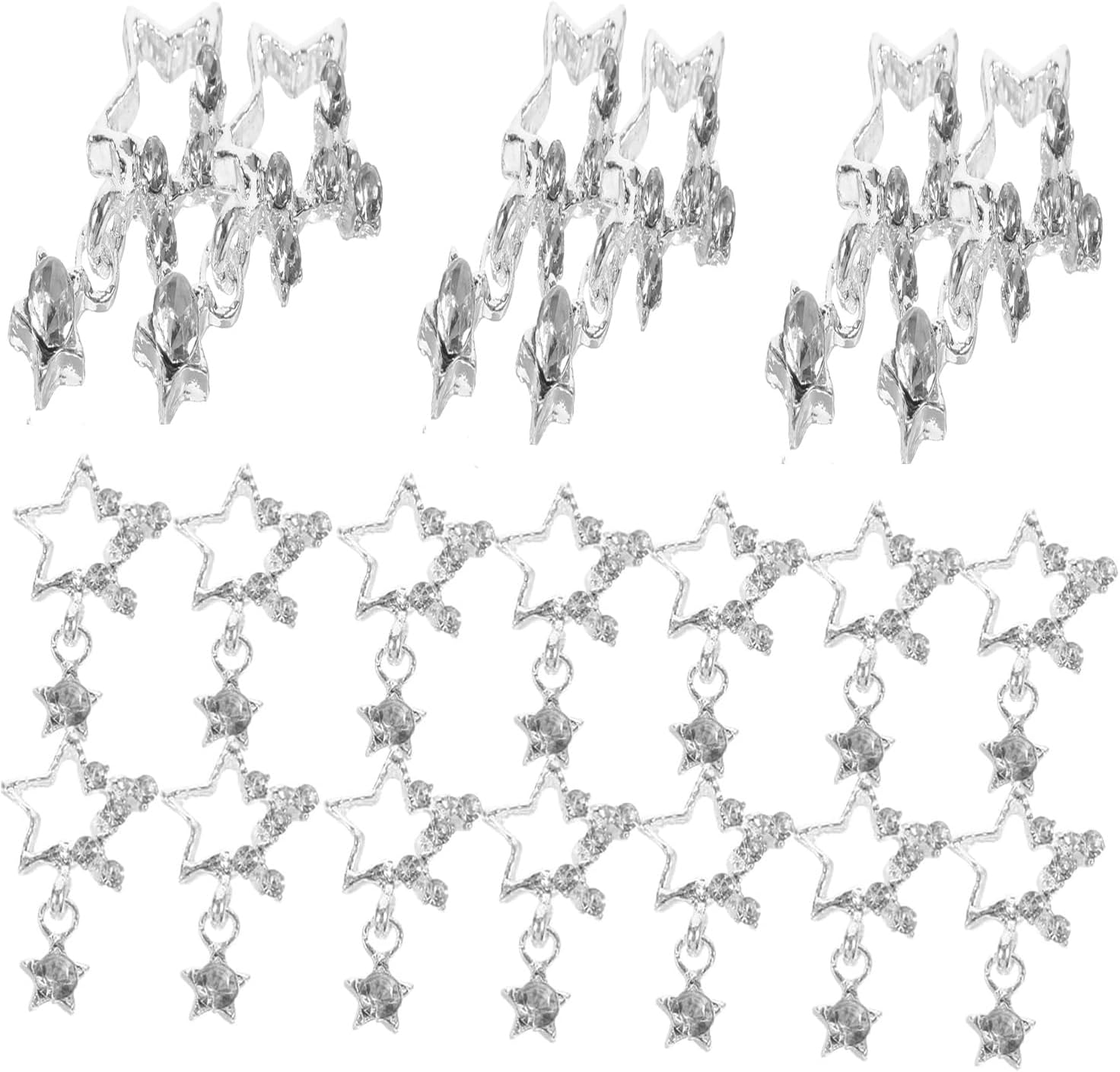 20PCS 3D Silver Stars Nail Charms, Rhinestones Nails Gems Shiny Crystal Star Nail Art Supplies for DIY Crafts Nail Accessories (Golden)