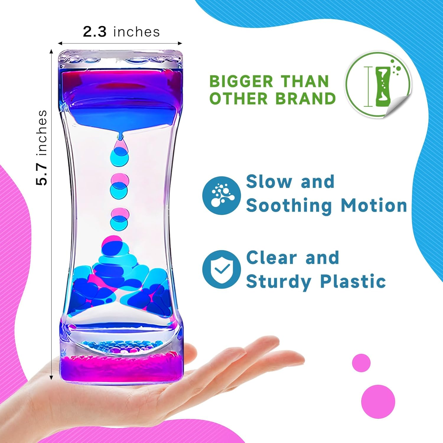 YUE ACTION Liquid Motion Bubbler Timer for Sensory Toys,Children Activity, Calm Relaxing Desk Toys, Anxiety Toys, Autism Toys, ADHD Toys, Assorted Colors, Pack of 3 (Style#3) - Blue/Pink image number 7