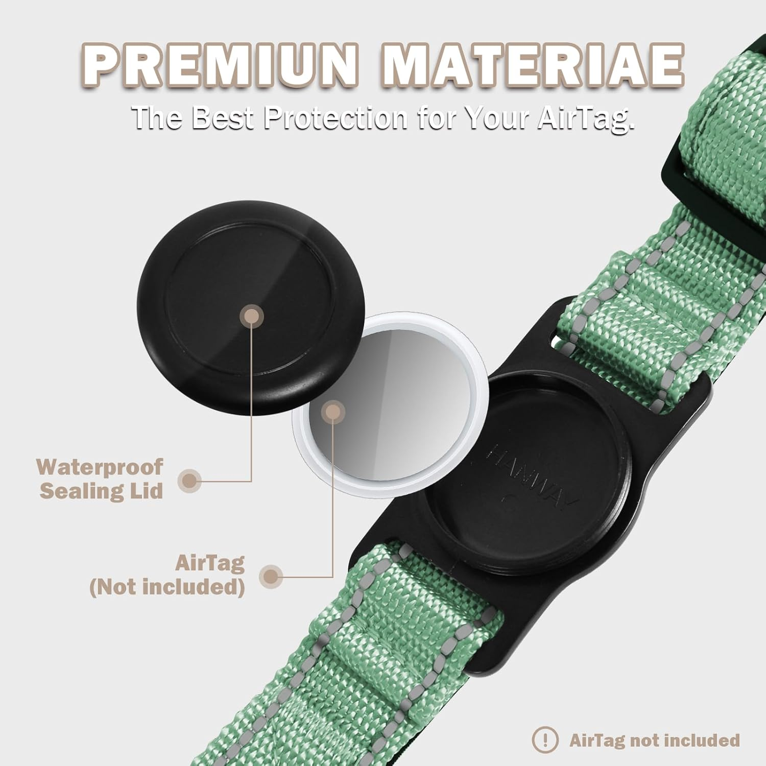 Enbluy Reflective Dog Collar, Soft Neoprene Padded Breathable Nylon Pet Collar Adjustable with Airtag Dog Waterproof Airtag Dog Collar Holder for Medium Large Dogs (Green, L) image number 4