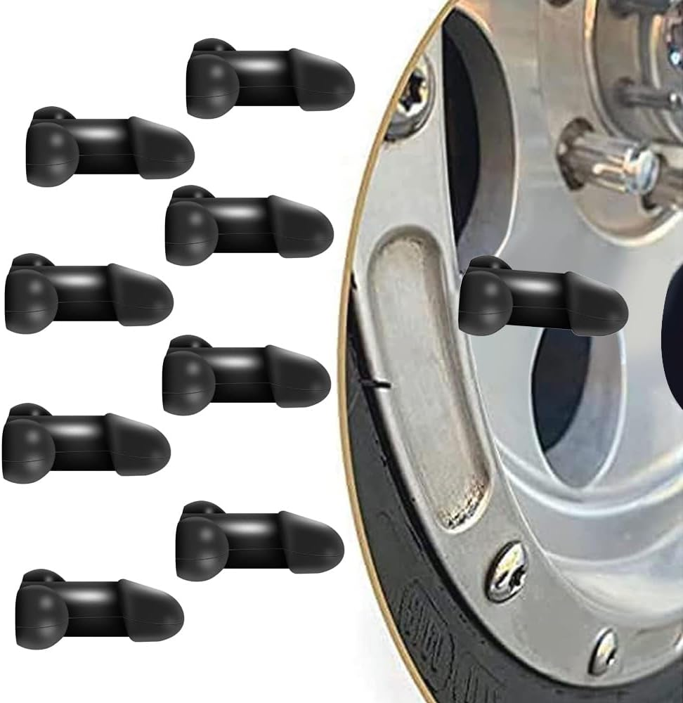 8PCS Prank Wheel Tire Valve Stem Caps, Car Tire Valve Caps Universal, Universal Luminous Tire Valve Stem Cap Dust Cover Fits Cars Trucks Bikes Motorcycles (Black) image number 1