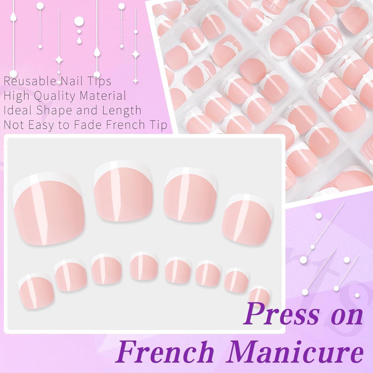 Lifextol 240Pc Press on Toenails for Women Toe Press on Nails French Tip Toe Nail Press Ons with Adhesive Tabs, Glue on False Nail Tips Toe Acrylic False Nails Press Ons Pos image number 2