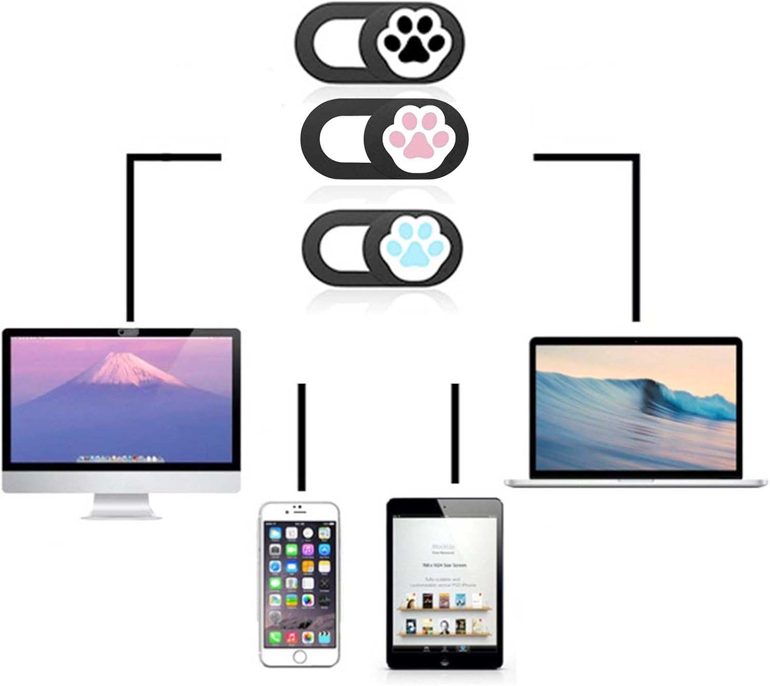 3 Pack Webcam Cover Slide Ultra Thin Cute Paw Pattern for Laptop, Tablet, Phone, Macbook, Echo Show - Protect Privacy