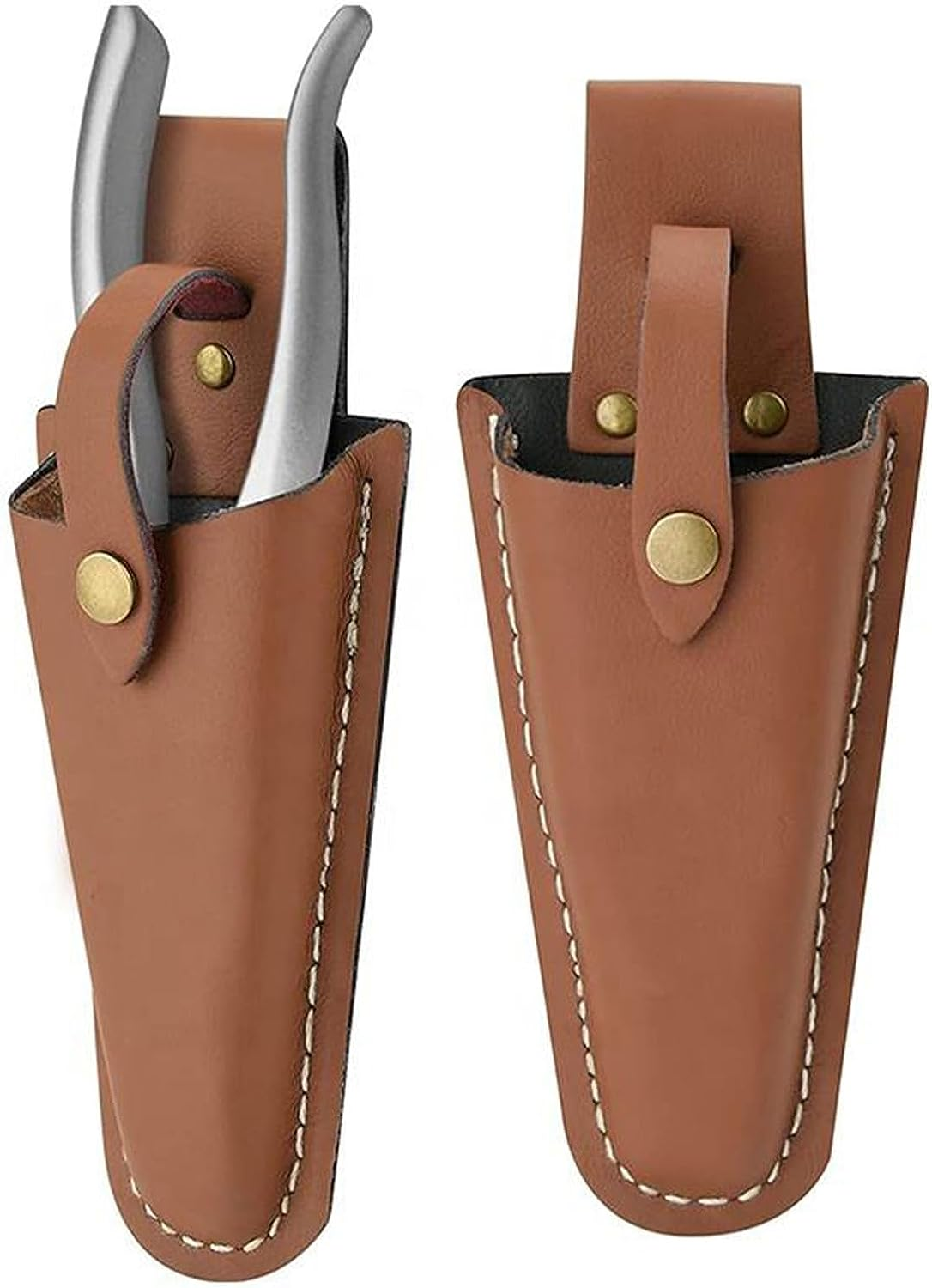 Leather Holster for Pruning Shears-Pruner Holder-Garden Tool Leather Hand Pruner Sheath Garden Pliers Scissors Holder with Snap-2 Pack image number 5