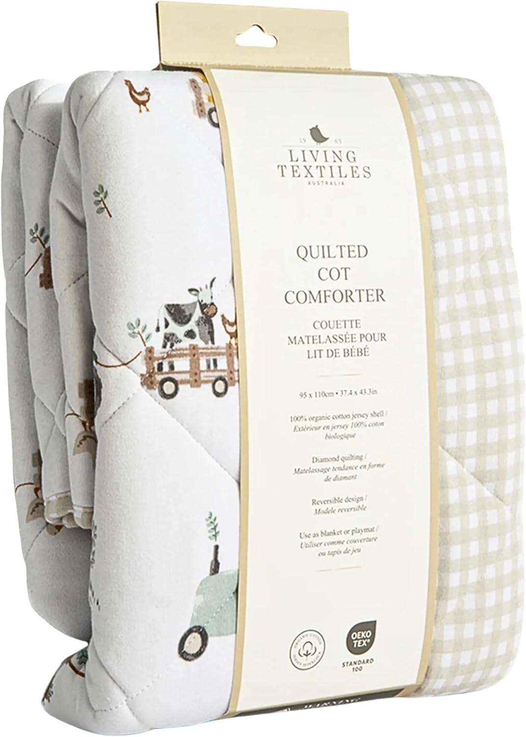 Living Textiles Organic Reversible Cot Comforter - Tractor Ride, Premium Fabric for Baby'S Best Comfort, Super Soft Baby Quilt for Crib Bed, Stroller, Cot,Moisture Resistant - 95 X 110Cm image number 3
