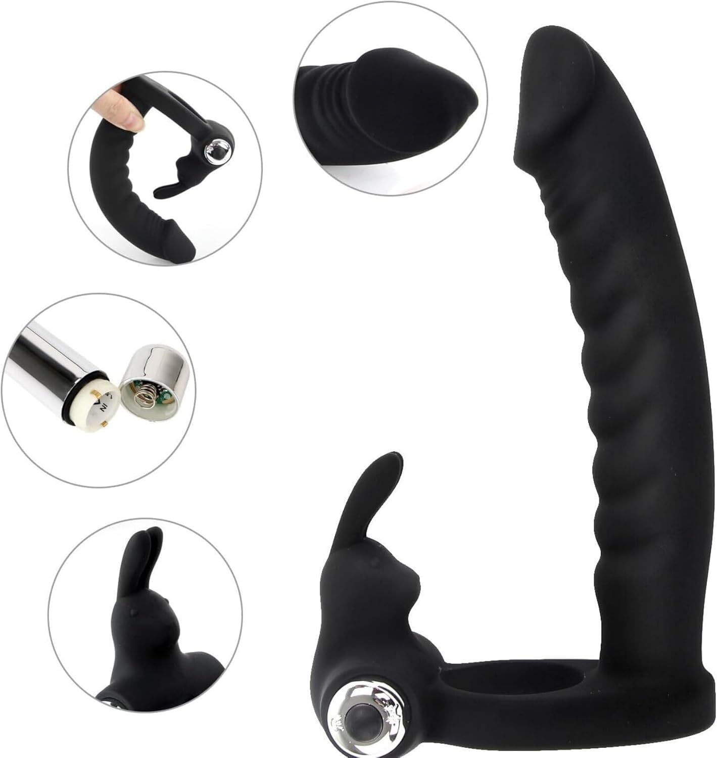 Silicone Vibrating Double Dildo Dual Penetration with Cock Ring Silicone Butt Plug Strap on 7 Speed Penetrator Men Couple Anal Plug Sex Women Pleasure Adult Sex Toys image number 2