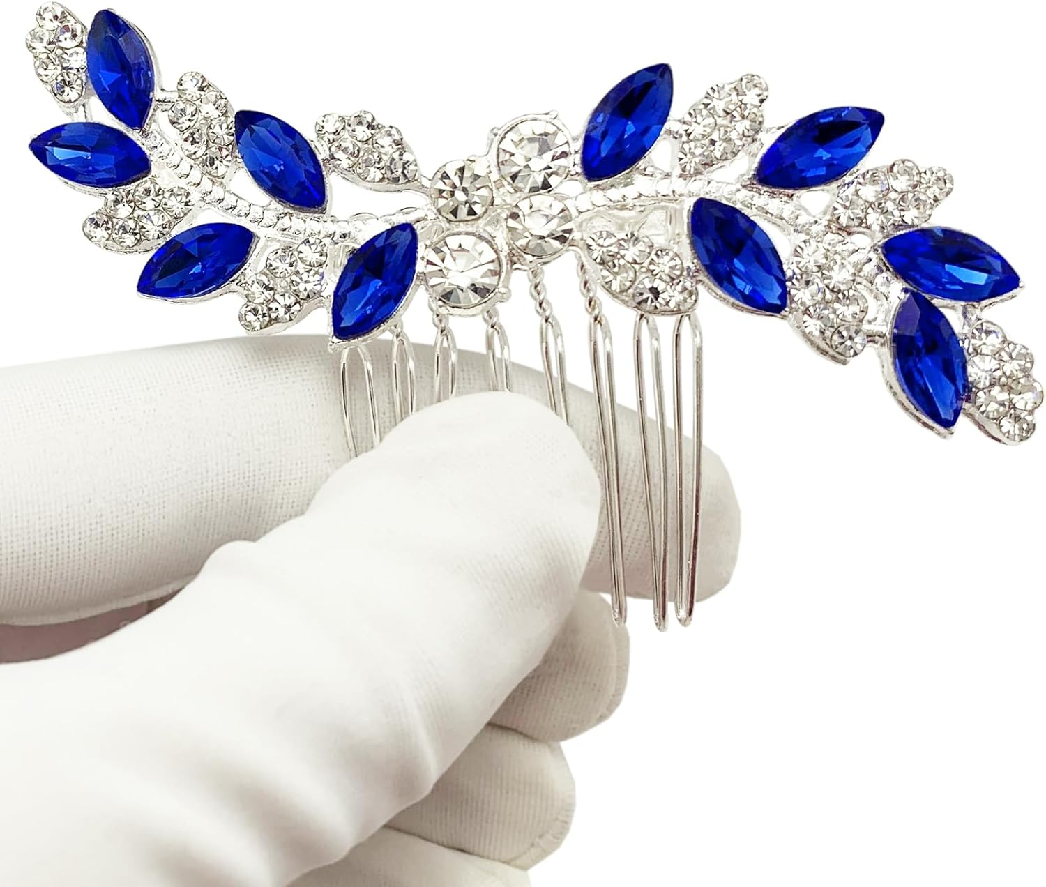 Bridal Crystal Hair Comb Small Wedding Alloy Rhinestone Party Prom Hair Piece Accessories Elegant for Women Girls (Royal Blue + Silver) - Red + Gold image number 7