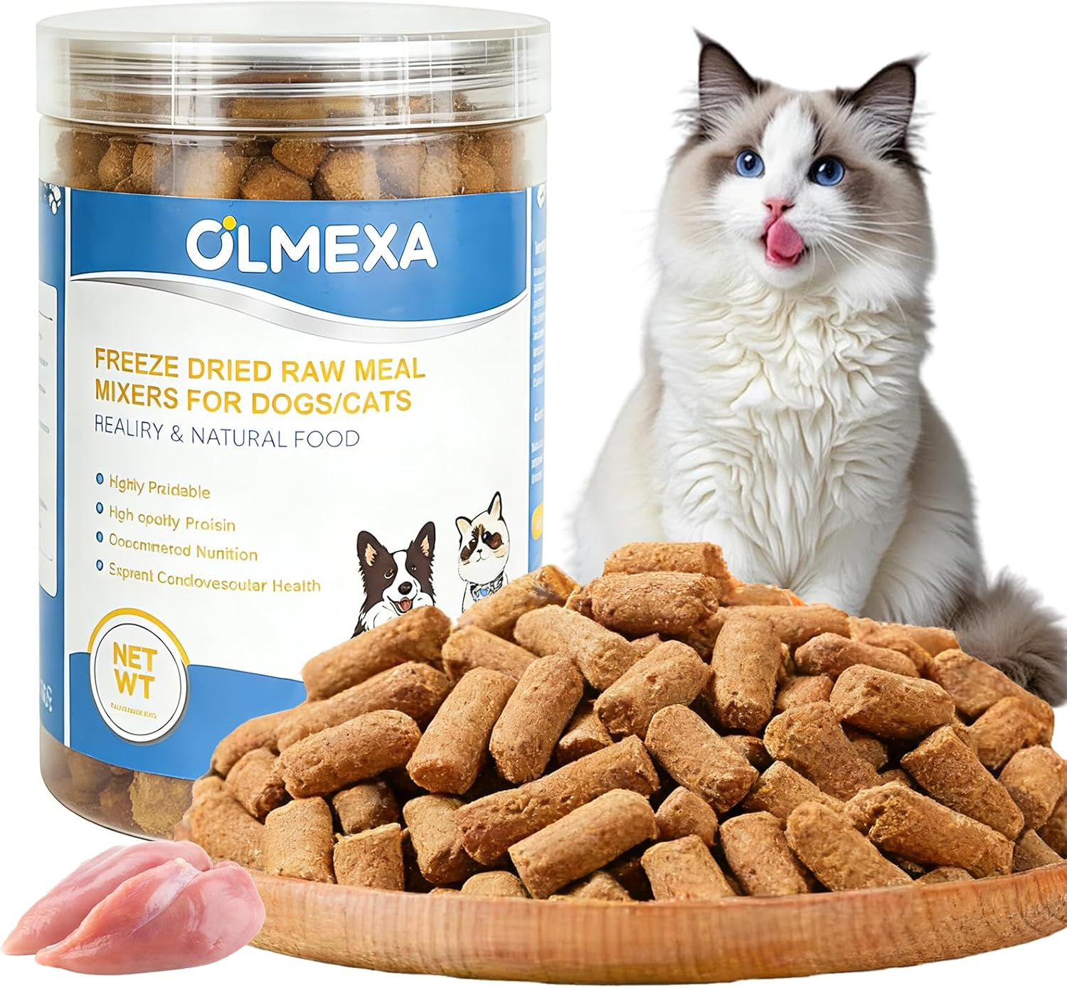 Olmexa Freeze-Dried Chicken Cats Treats, Crunchy Cat Treats, Dog & Cat Universal Formula, Easy to Digest, Grain Free, Dog Treats Natural，110G image number 2