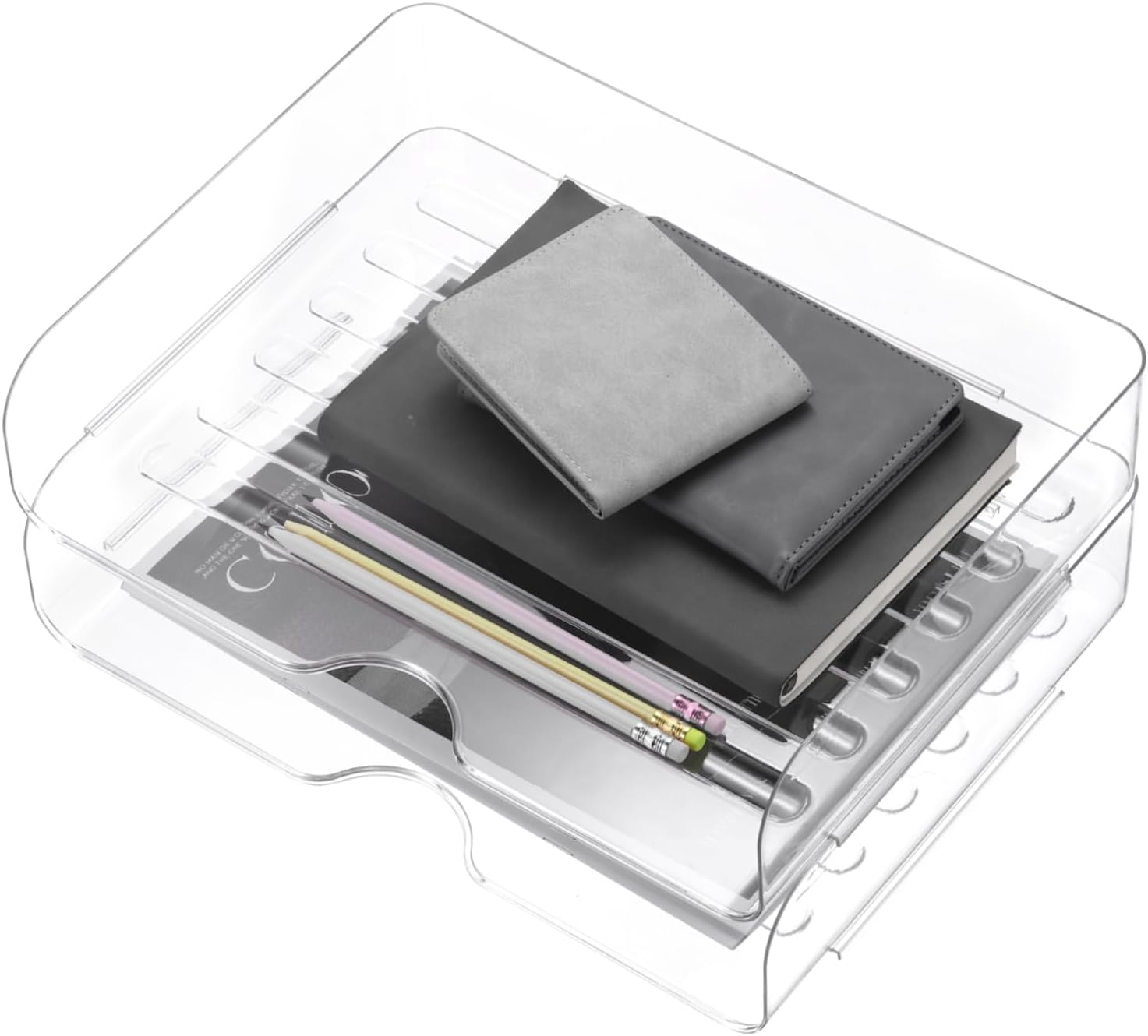 Uxcell 13"X9.8"X2.9" Stackable Letter Tray, 2-Tier Paper Organizer Rectangular Plastic Desk Organizer Accessories File Holder for Office Desk Drawers Paper Storage, Clear