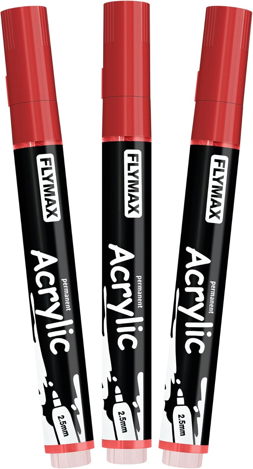 Red Marker Paint Pens 2.5Mm- Permanent Marker Pens Red Acrylic Paint Water-Based Medium Tip Waterproof Quick-Drying (3 in 1Pack) - Brown image number 5