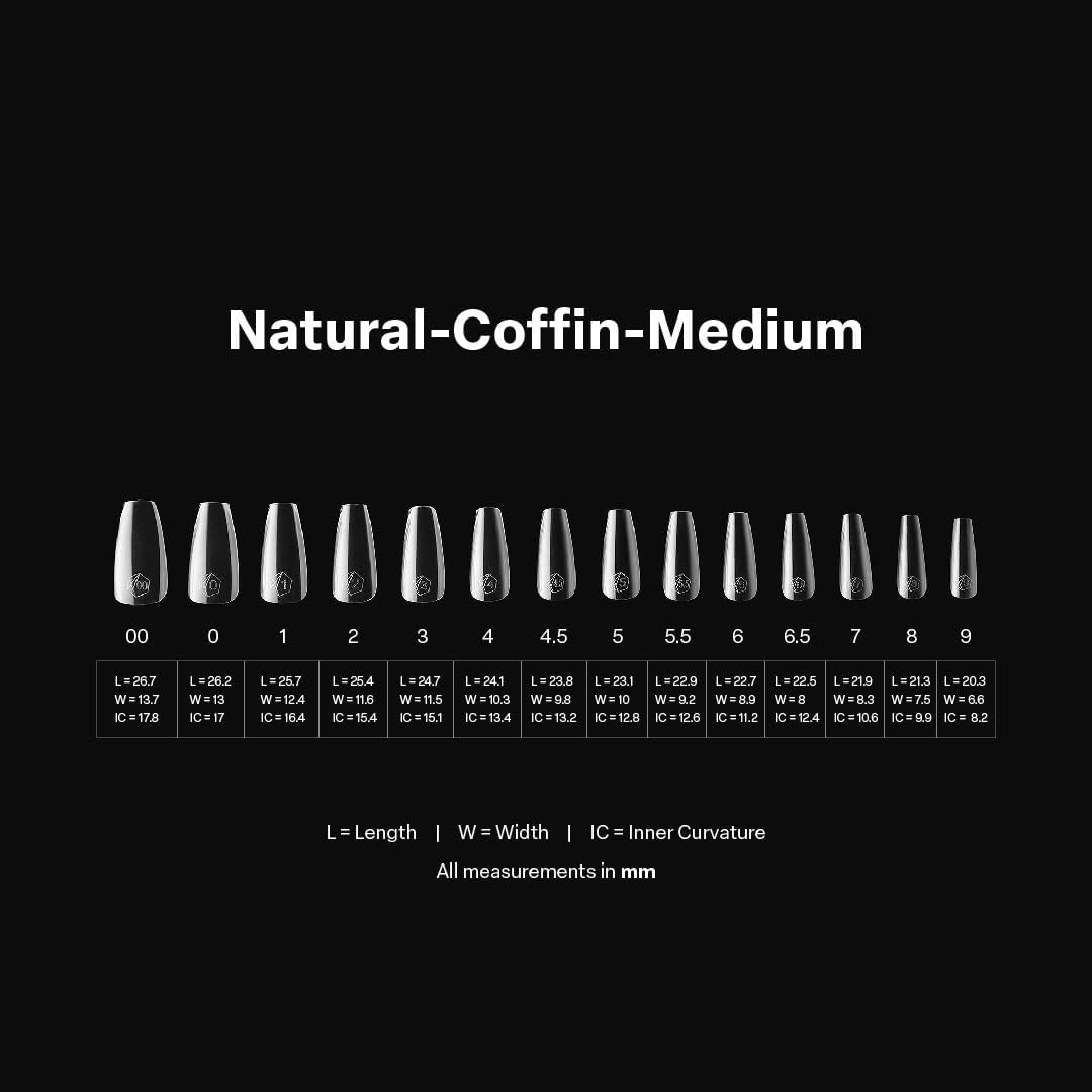 APR&Eacute;S Apres Gel-X Coffin Nail Tips Box, 280 Soft, 14 Sizes 00-9, Media Included (Natural Medium, Count) image number 2