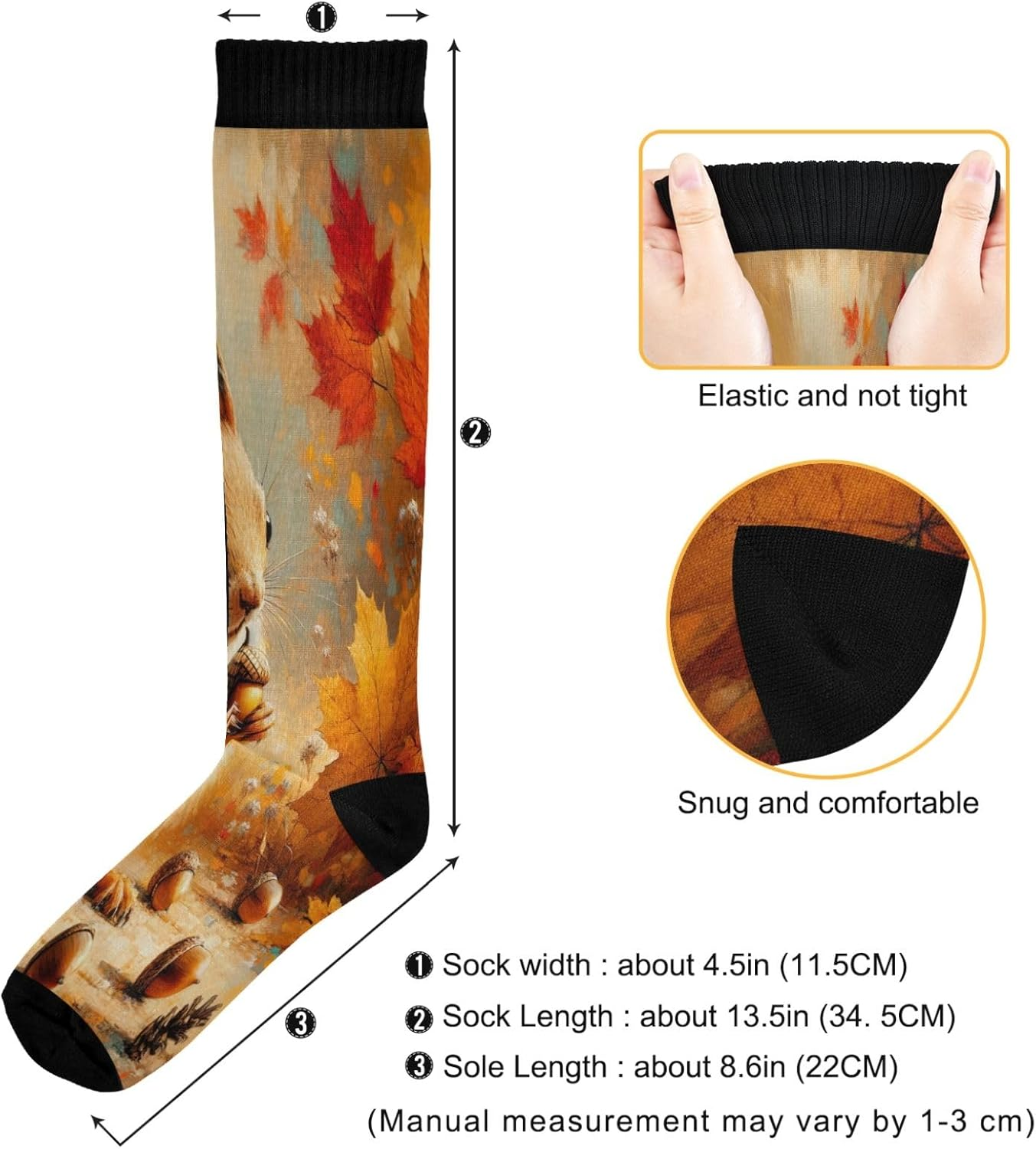 Joisal Squirrel Autumn Floral Compression Socks Knee High Support Socks for Running Gym Nursing Travel, 1 Pair