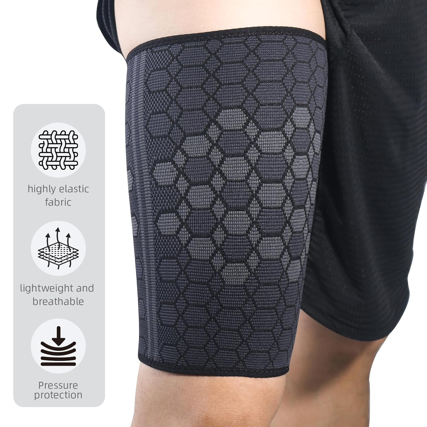 Xlihdzum 1 Pair Thigh Compression Support Sleeve - Breathable Adjustable Non-Slip Strap for Hamstring & Quadricep Support | Ideal for Injury Recovery & Active Lifestyles (L)