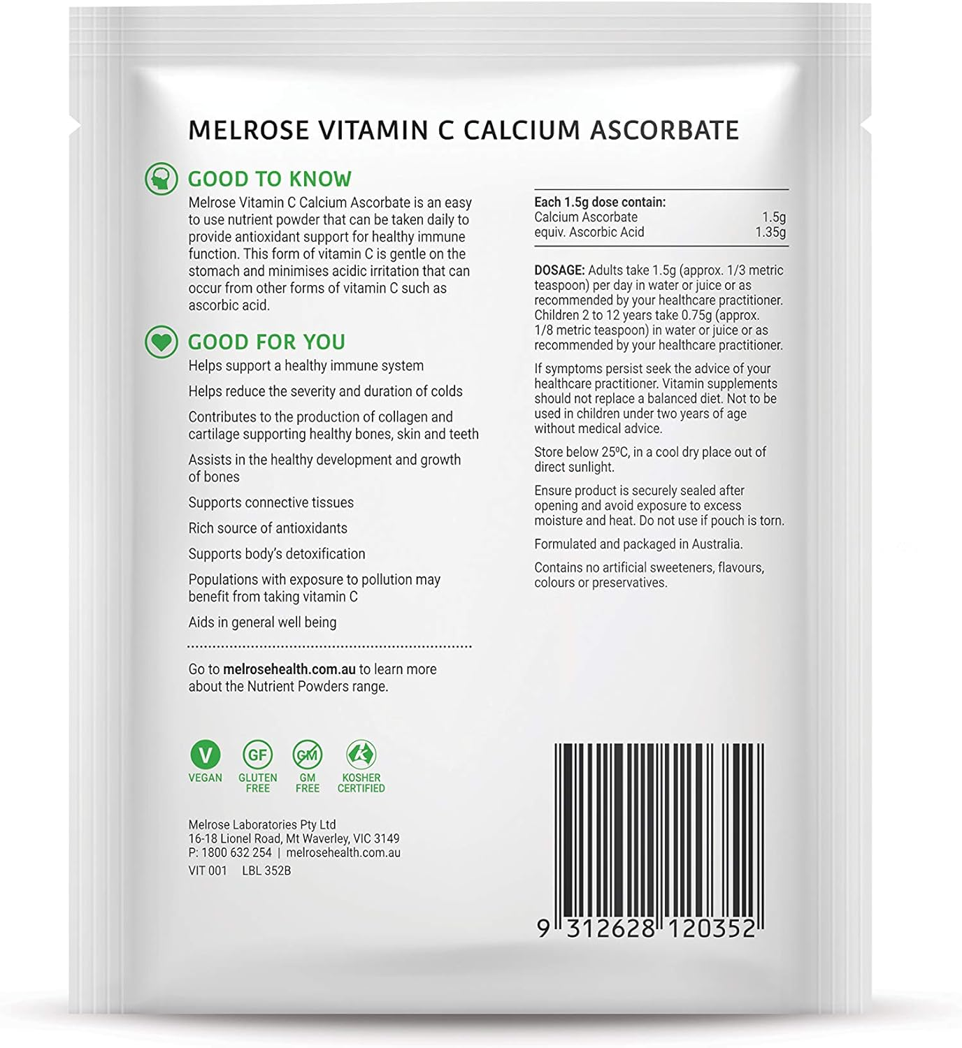 Melrose Vitamin C Calcium Ascorbate 125G image number 3
