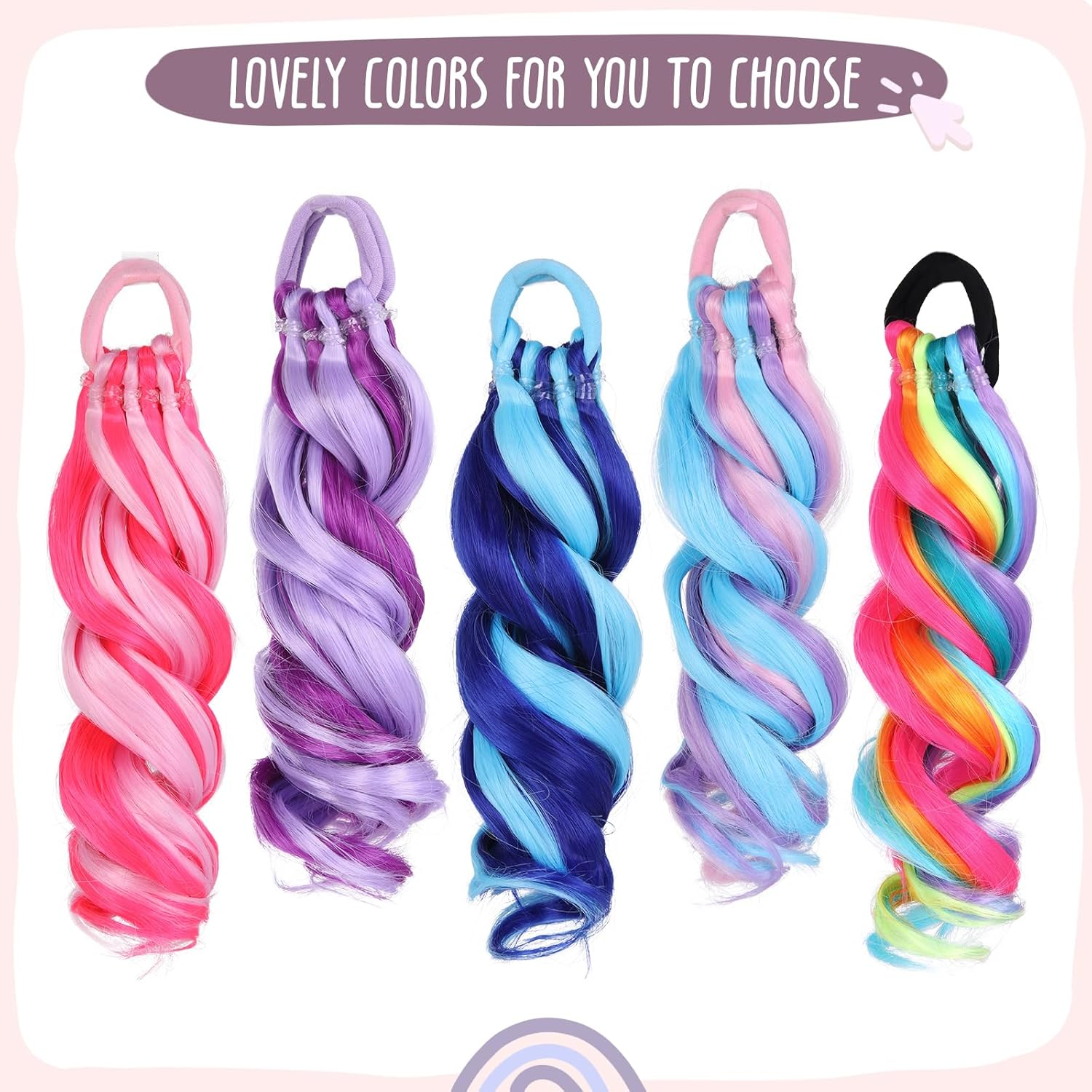 Mini Colorful Rubber Band Ponytail &ndash; Colored Braids Hair Extensions with Rubber Band Playful & Stylish Hair Accessory (Purple) - Blue image number 3