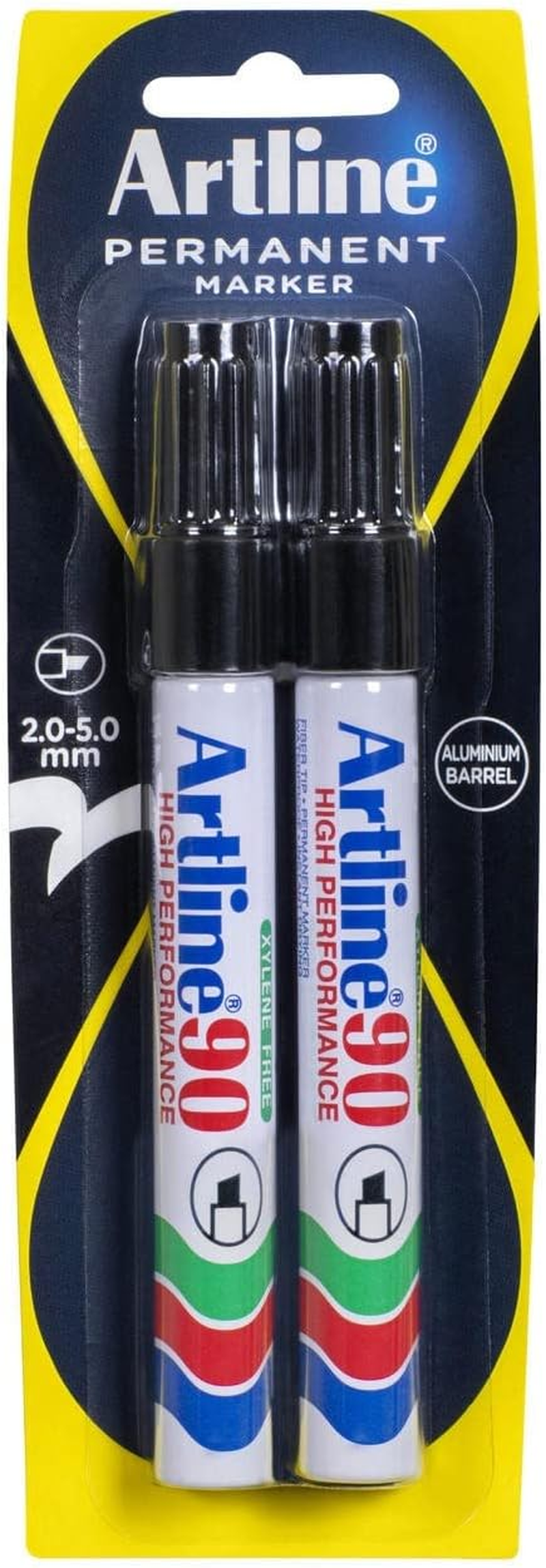 Artline 90, 109067, Permanent Marker, Hangsell, Chisel Nib, 5Mm, Black, 2 Pack