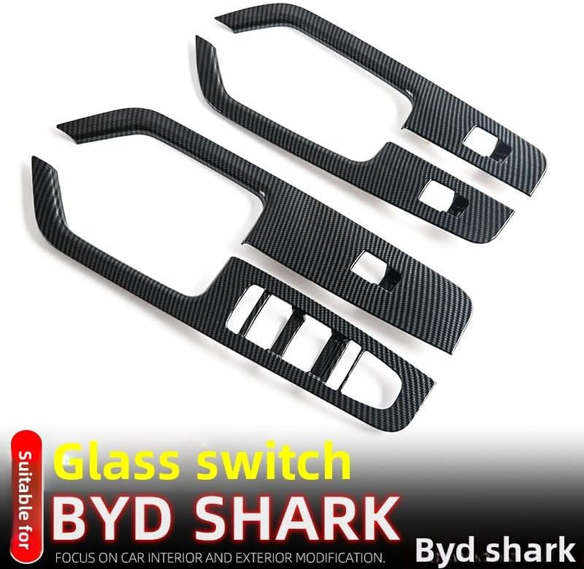 BYD Shark Glass Button Switch Control Panel Decorative Trim, Carbon Fiber Texture ABS Material, Sporty Interior, Easy Installation (Door Control Area)