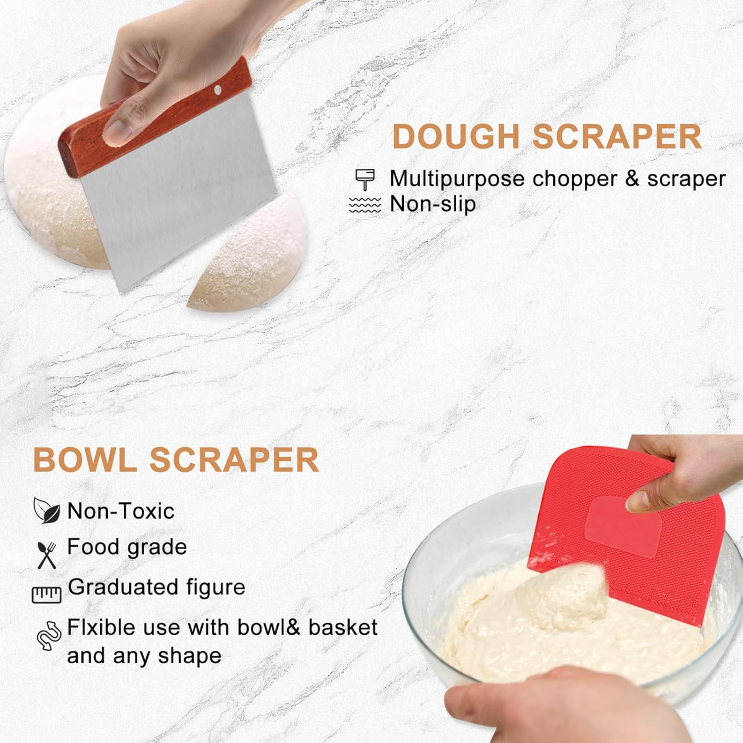 Toowood Sourdough Bread Proofing Basket 2 Pack, 22Cm round & 25Cm Oval Sourdough Banneton Basket, Bread Making Kit, Proofing Bowls for Sourdough Basket image number 5