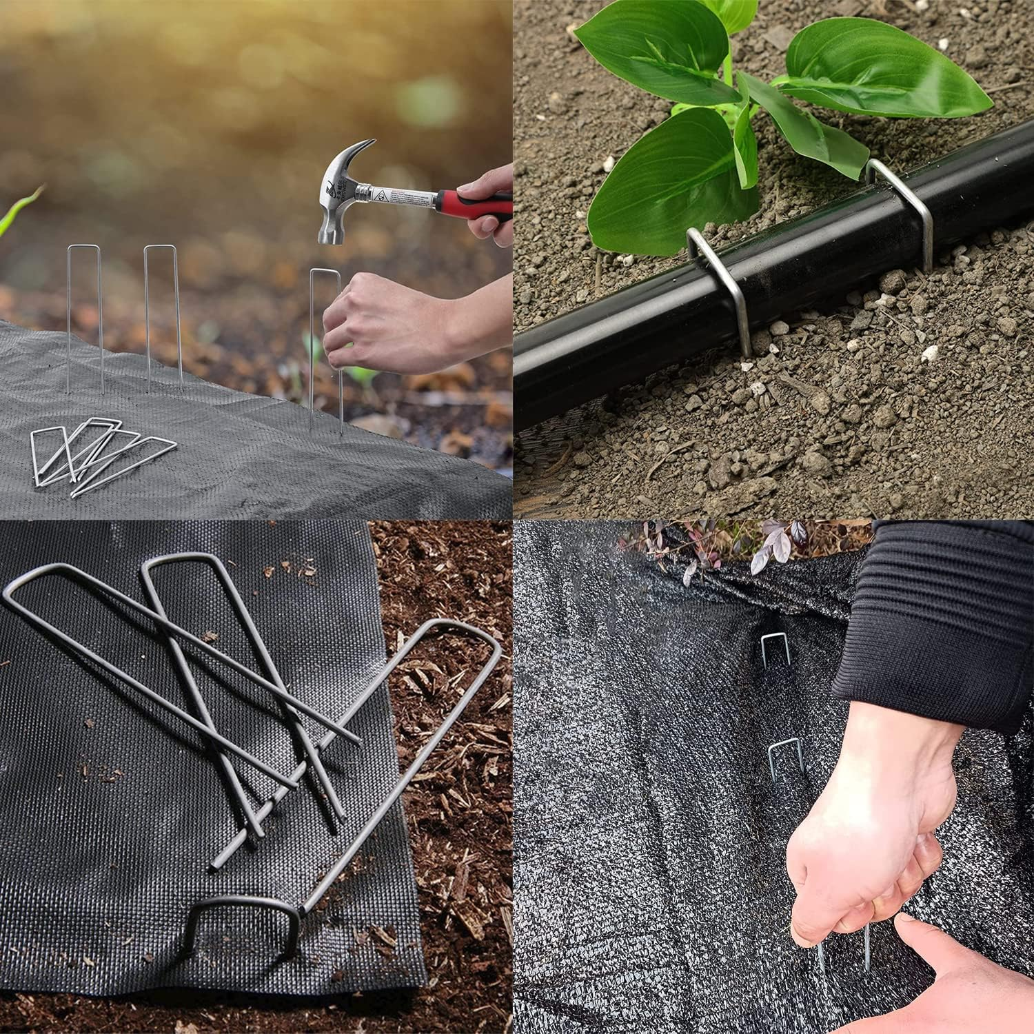 Garden Stake 100Pcs Garden Landscape Staple Anti-Rust Securing Pegs Steel U Shaped Nail Pin Heavy Duty Ground Garden Staple Pin Spikes for Landscaping Ground Cover image number 4