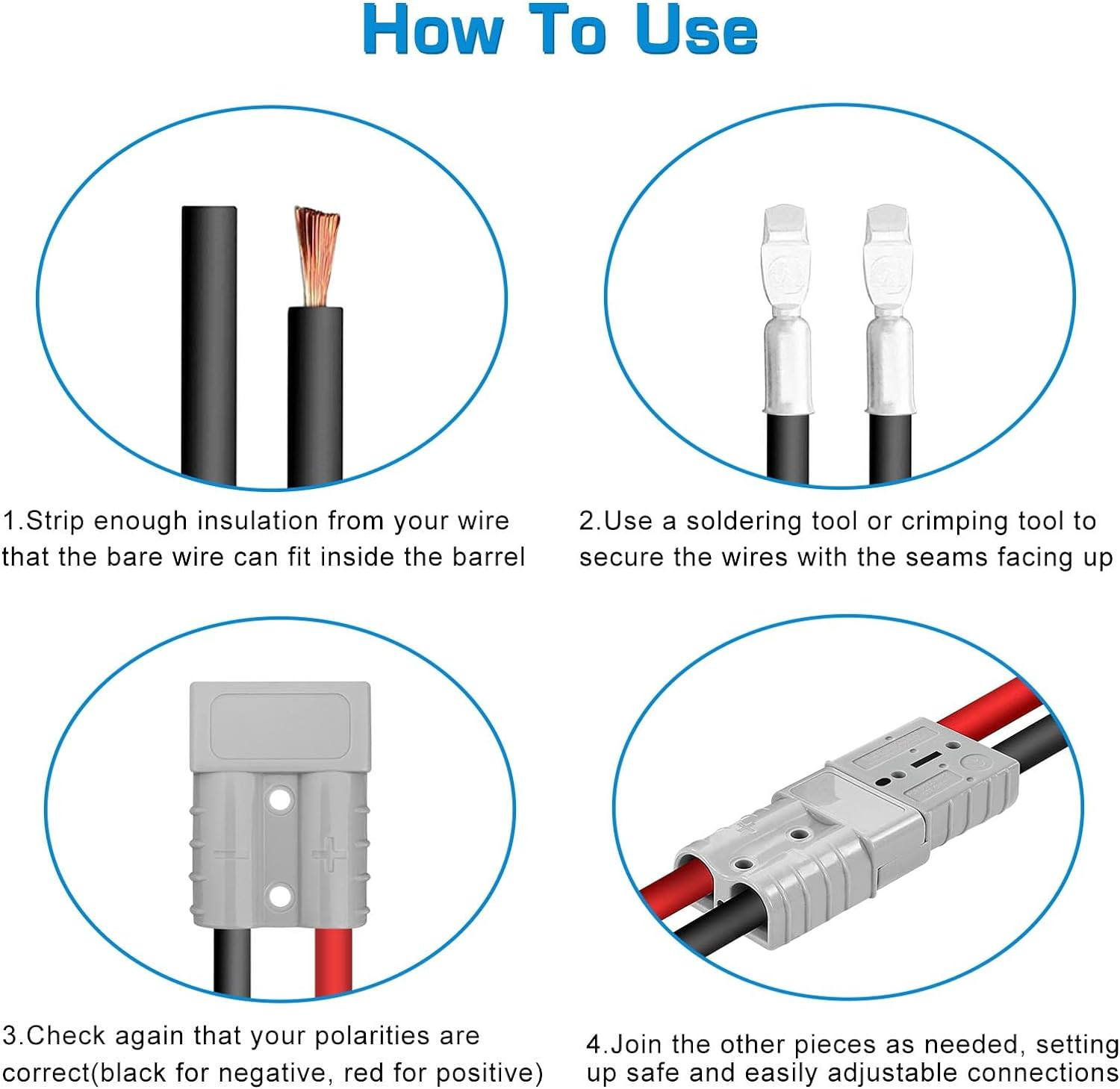 50 AMP Anderson Plug Connector, PIOGHAX 10 Pcs Battery Connection Quick Connector with 6AWG Silver Plated Copper Terminals,12-24V Outdoor DC Solar RV Power