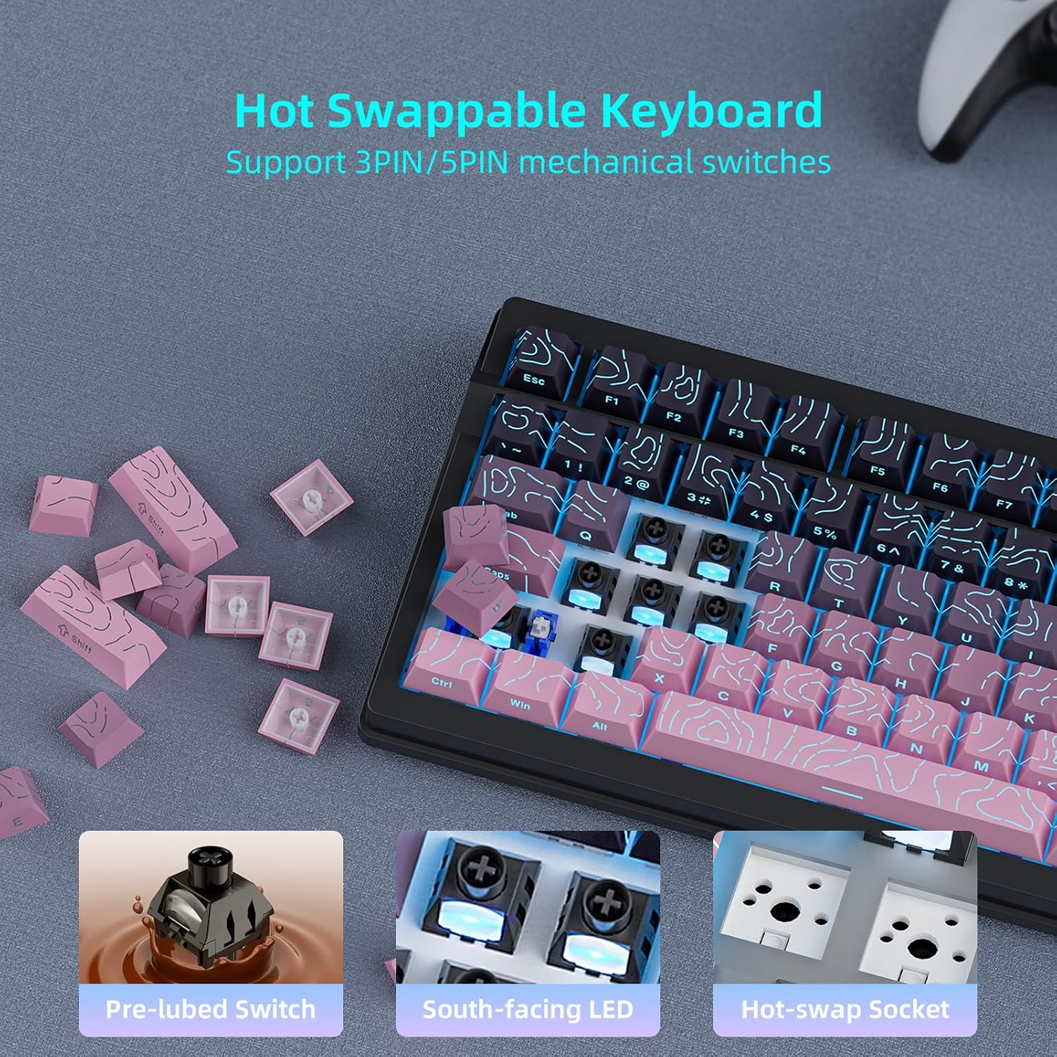 Kutethy Wireless Mechanical Keyboard,Pre-Lubed Switches,Gasket Structure,Tri-Mode Bt/2.4Ghz/Usb-C Hot Swappable,Gradient Topographic Keycaps,Rgb Backlit Gaming Keyboard(Kailh Box Chocolate Switch) image number 4